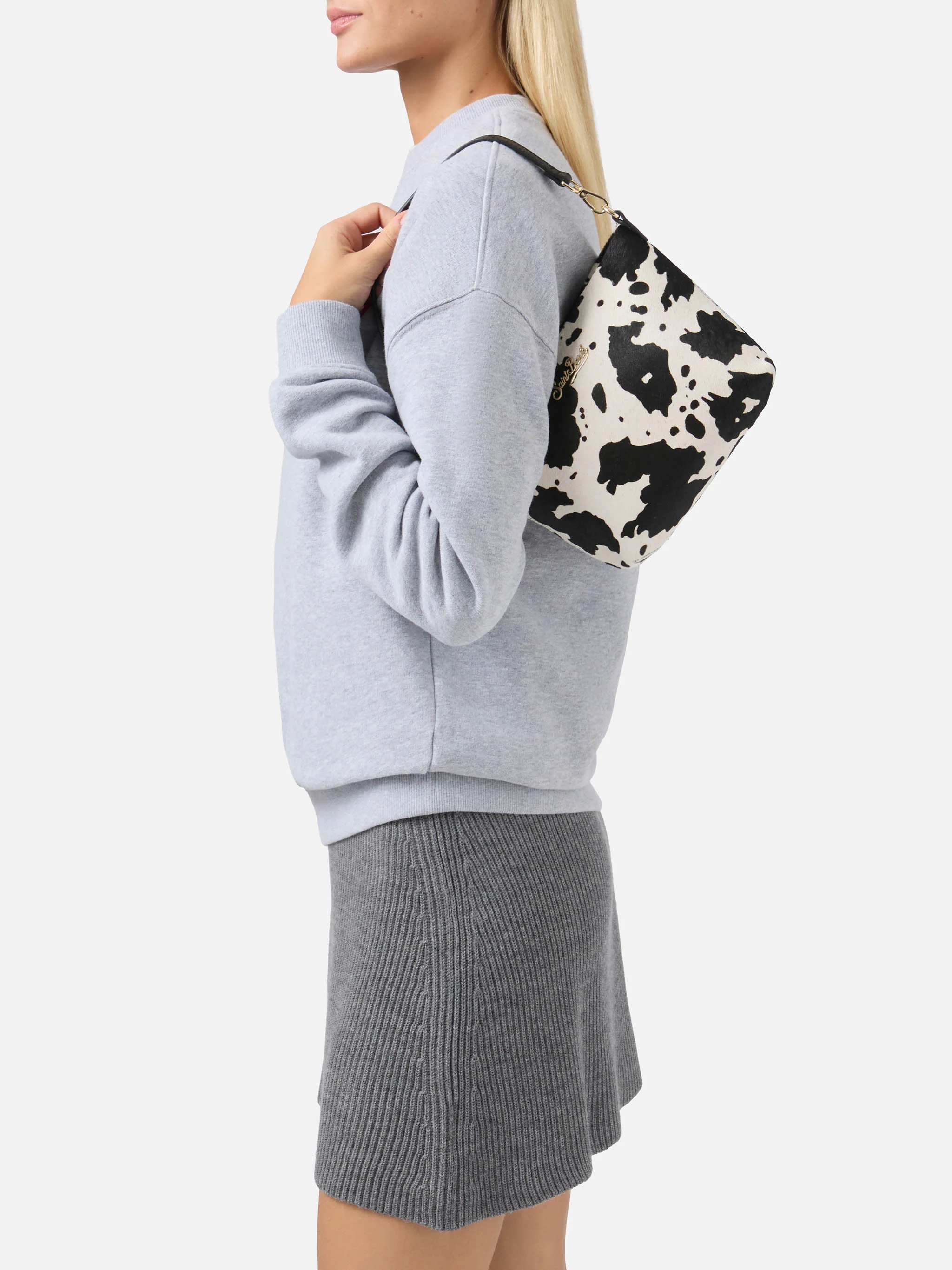 Aline Shoulder Bag in brushed leather and cow-print calf hair - Image 2