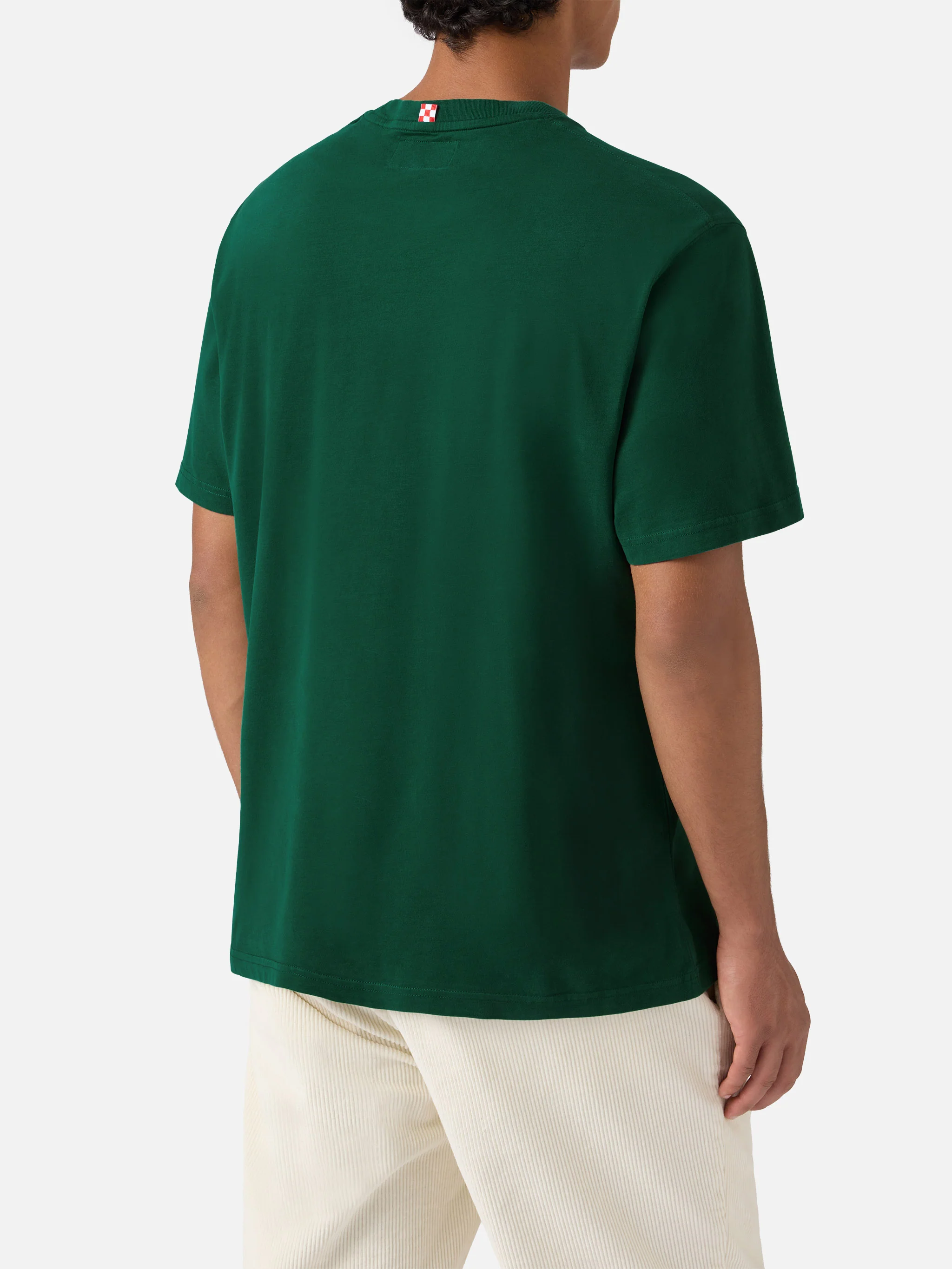 Arnott warm-touch cotton T-shirt in green with Rotolando verso valle embroidery - Image 3