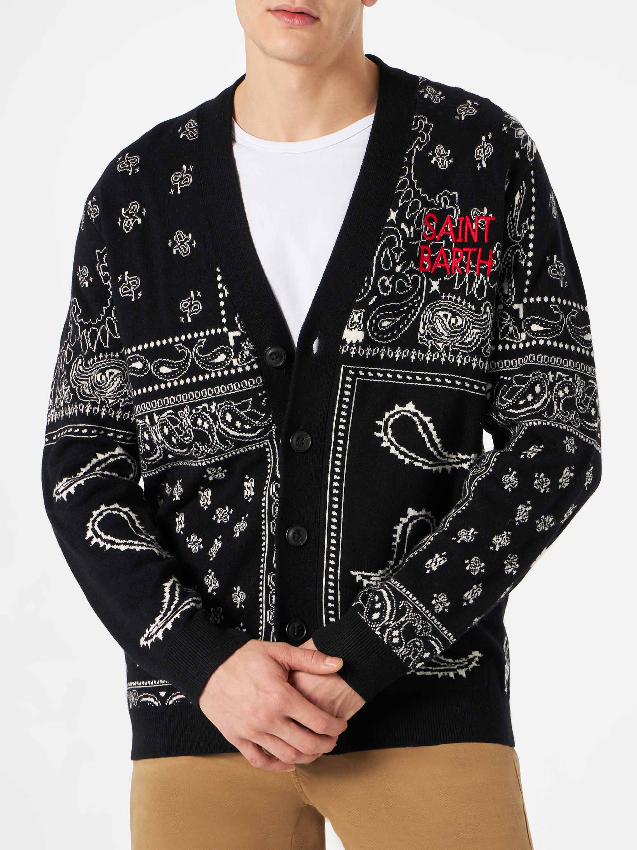 Bandana knitted cardigan with Saint Barth embroidery