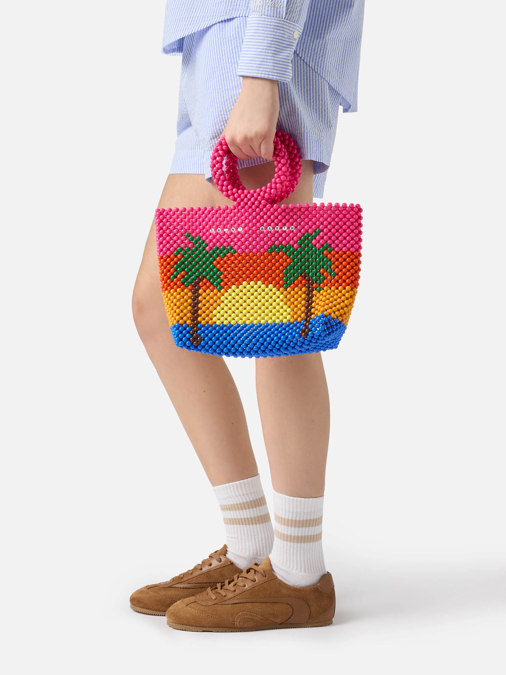 Beaded handbag with stripes - Image 2