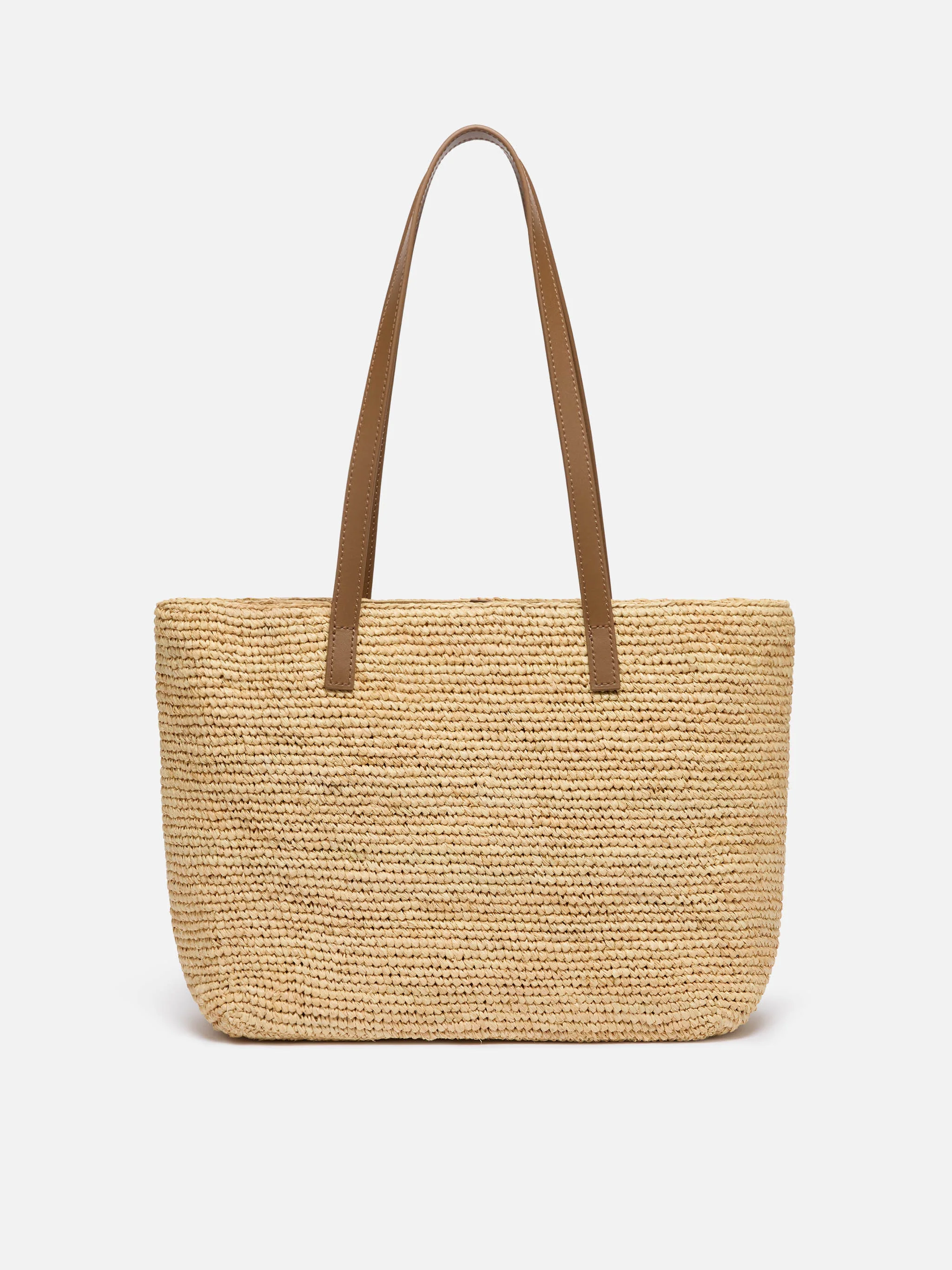 Beige Raffia City Mid bag with appliqué flowers - Image 4