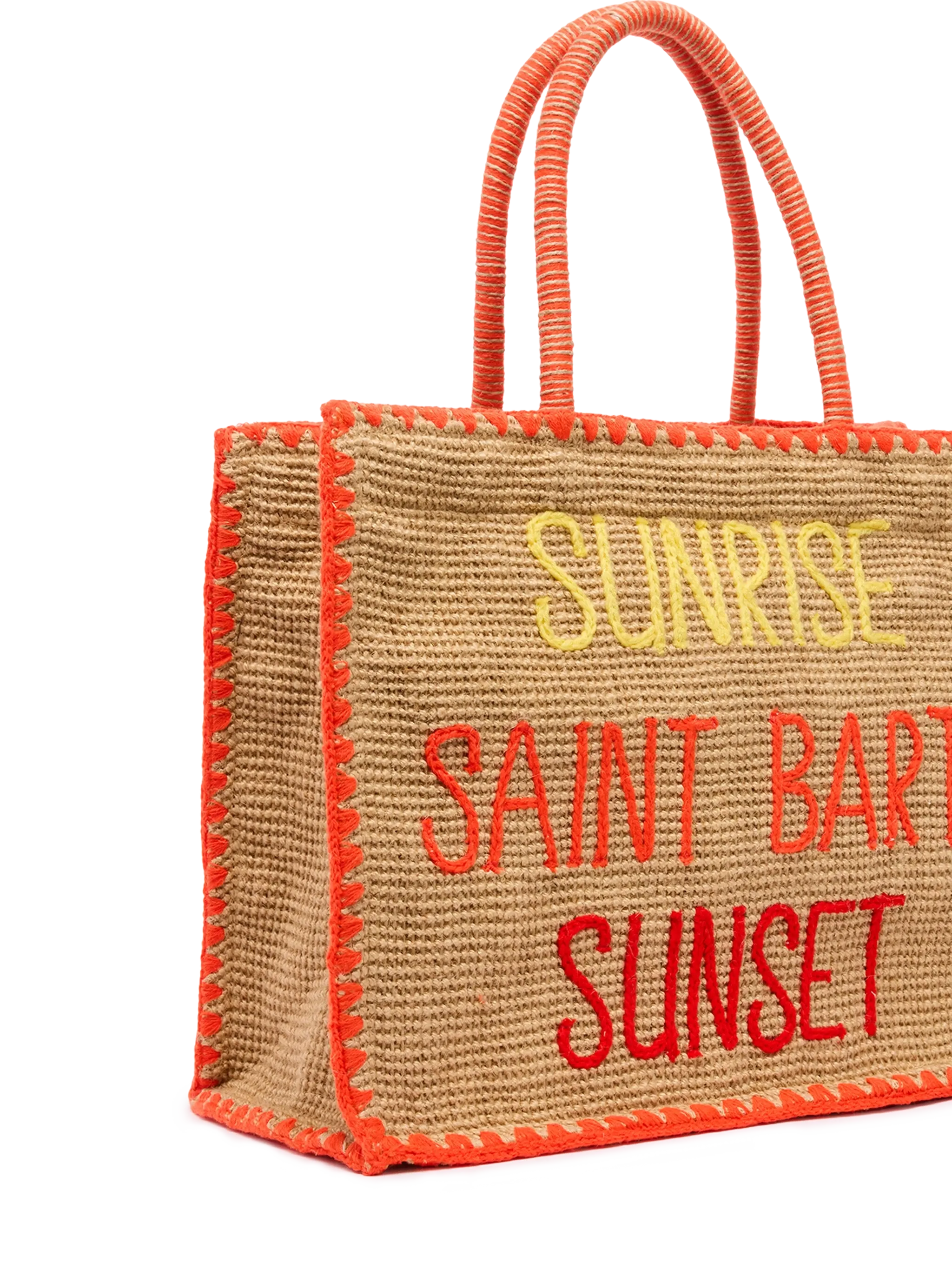 Beige Vivian Midi Jute handbag with trim and embroidery - Image 4