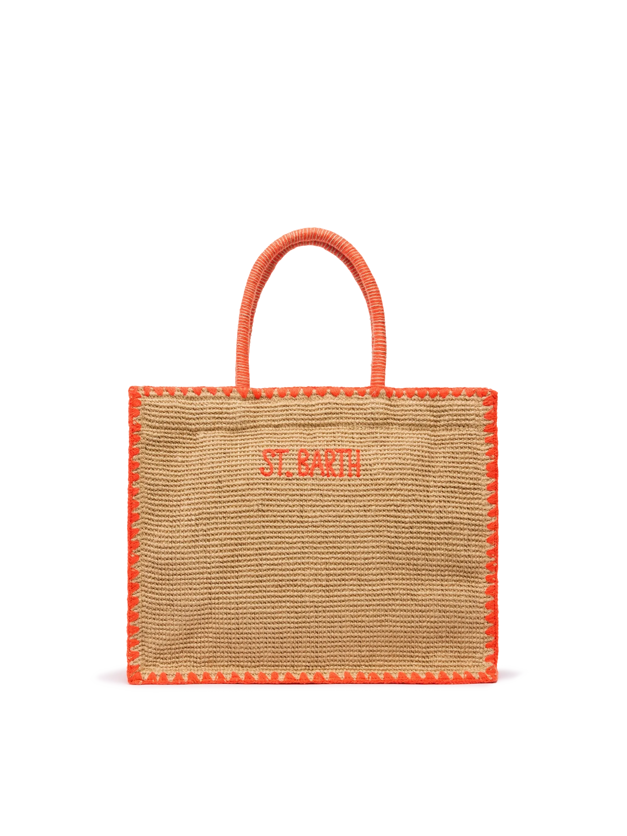 Beige Vivian Midi Jute handbag with trim and embroidery - Image 5
