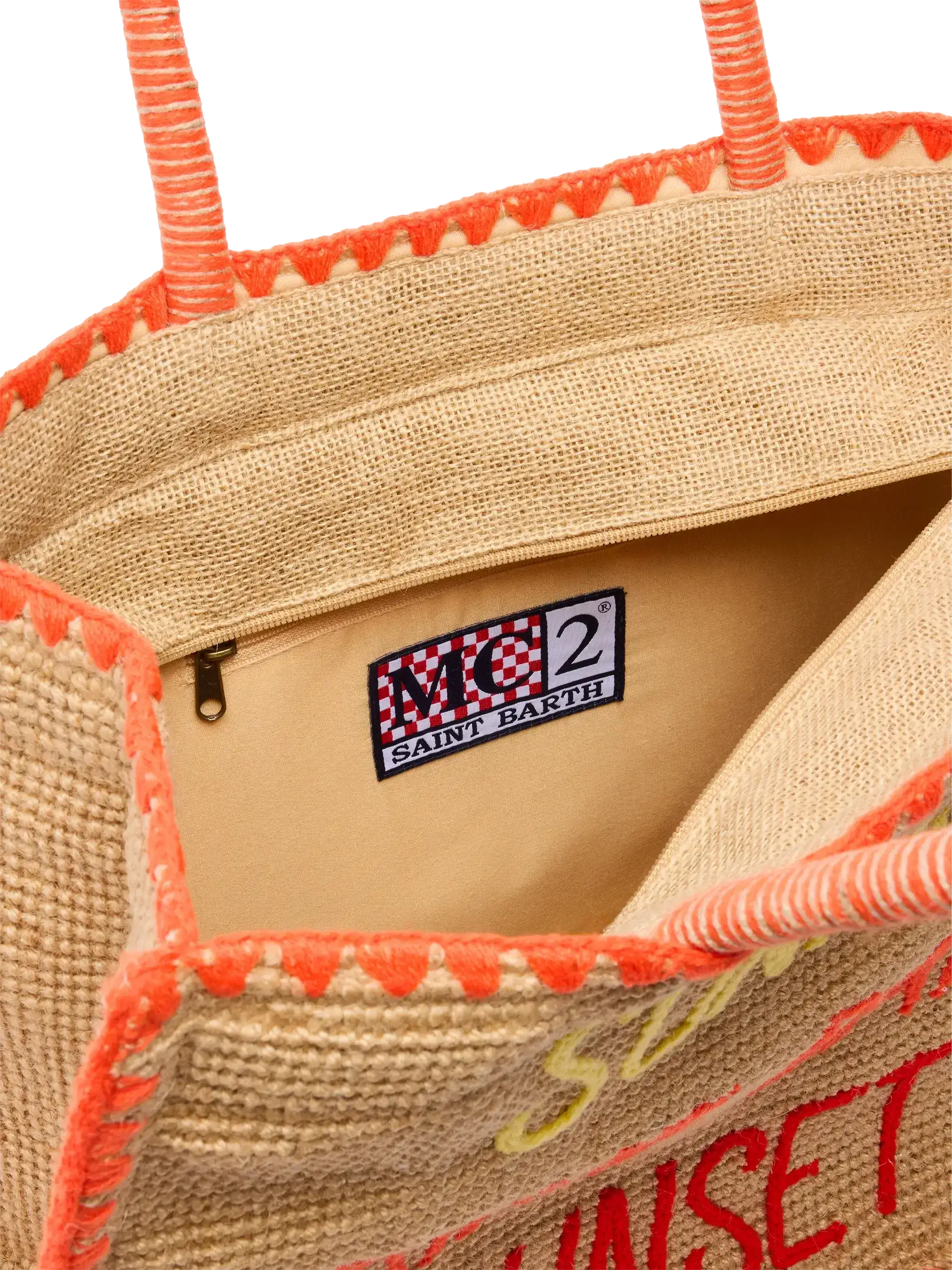 Beige Vivian Midi Jute handbag with trim and embroidery - Image 6