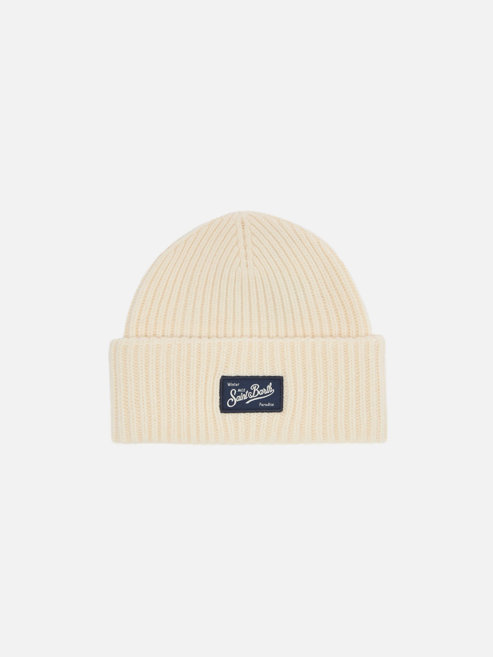 Off-white ribbed beanie Berry Jr with St. Barth patch
