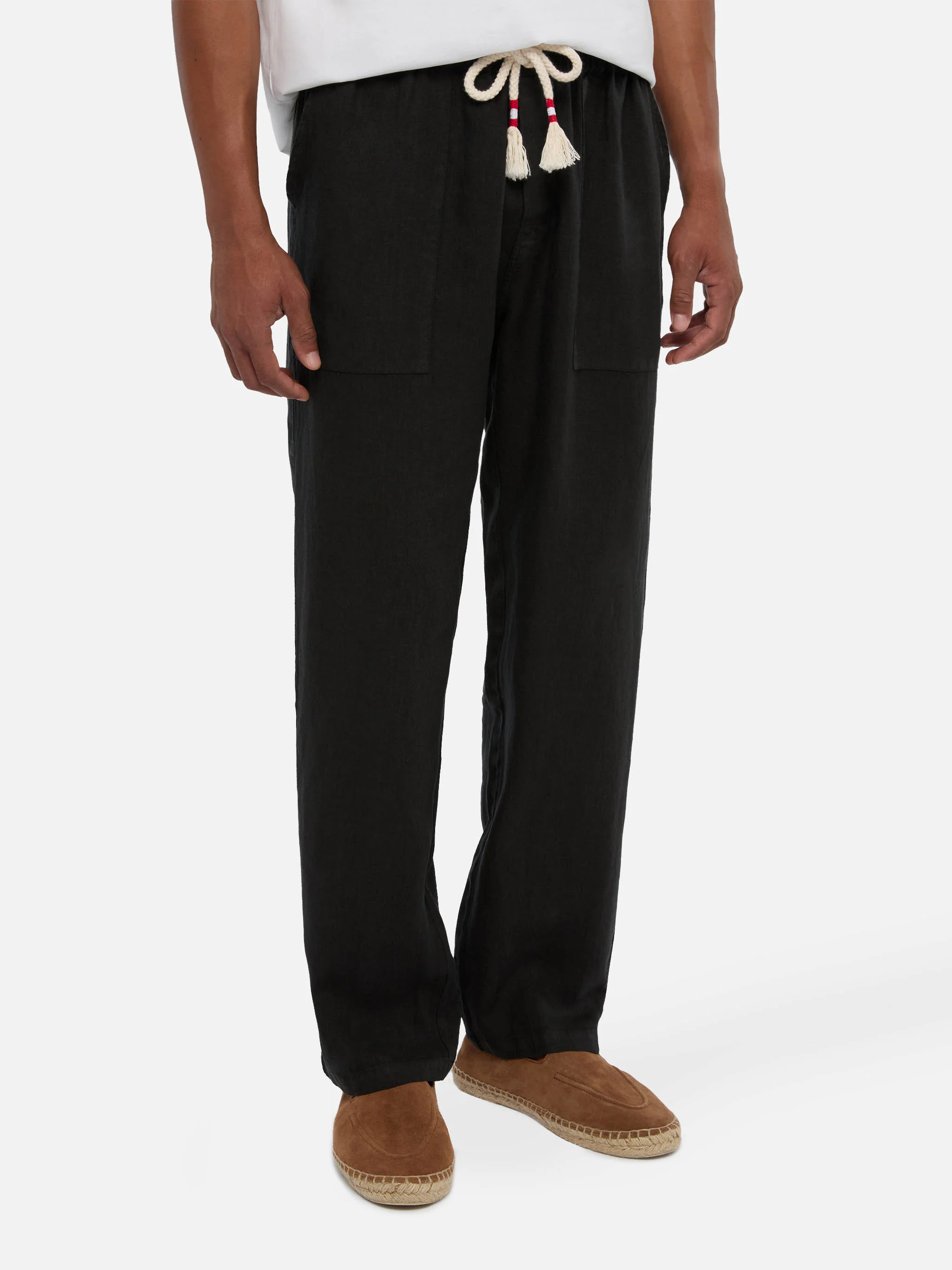 Black linen pants Calais with drawstring