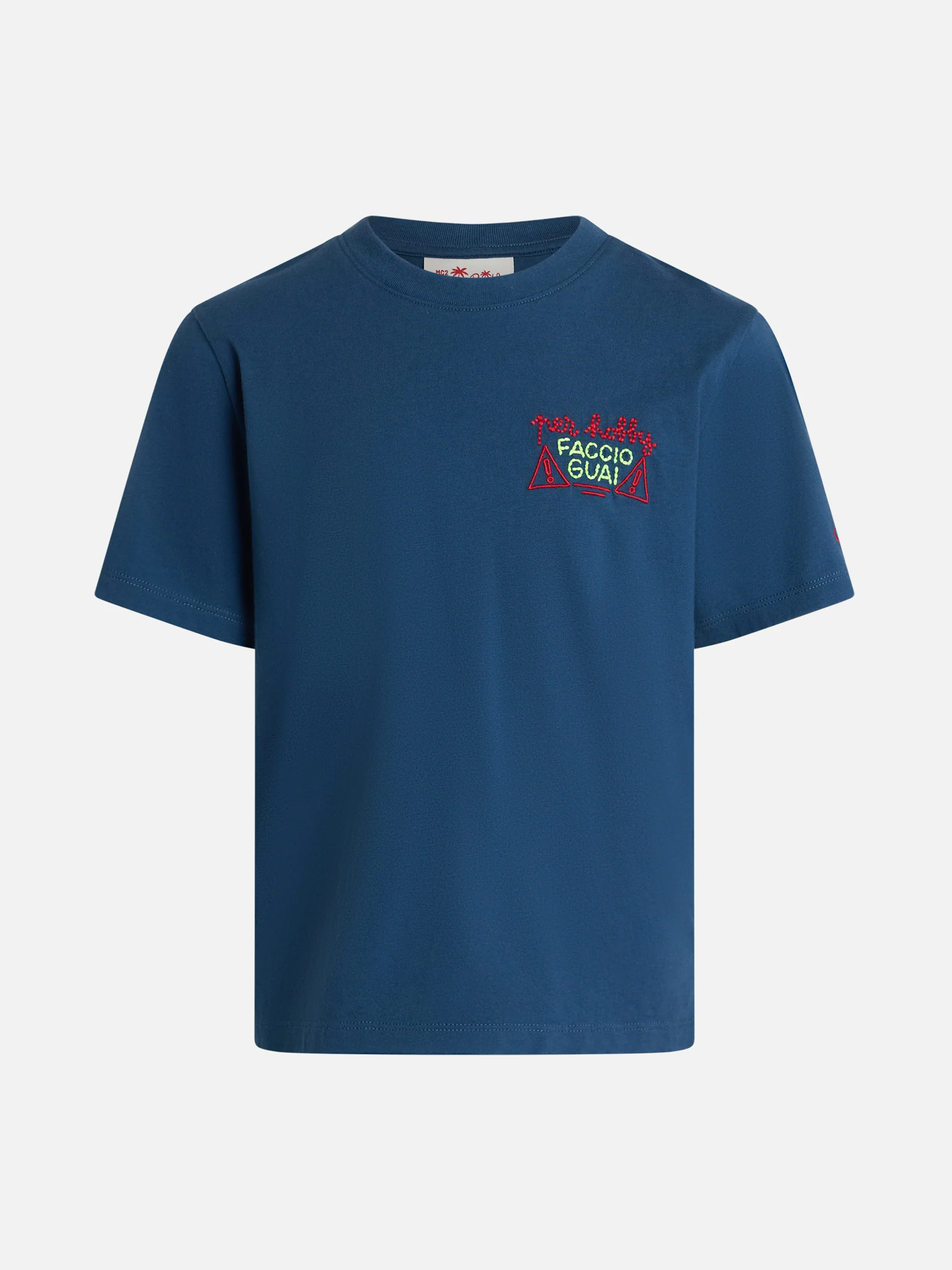 Boy cotton jersey t-shirt Portofino Jr with Per hobby faccio guai embroidery | INSULTI LUMINOSI SPECIAL EDITION