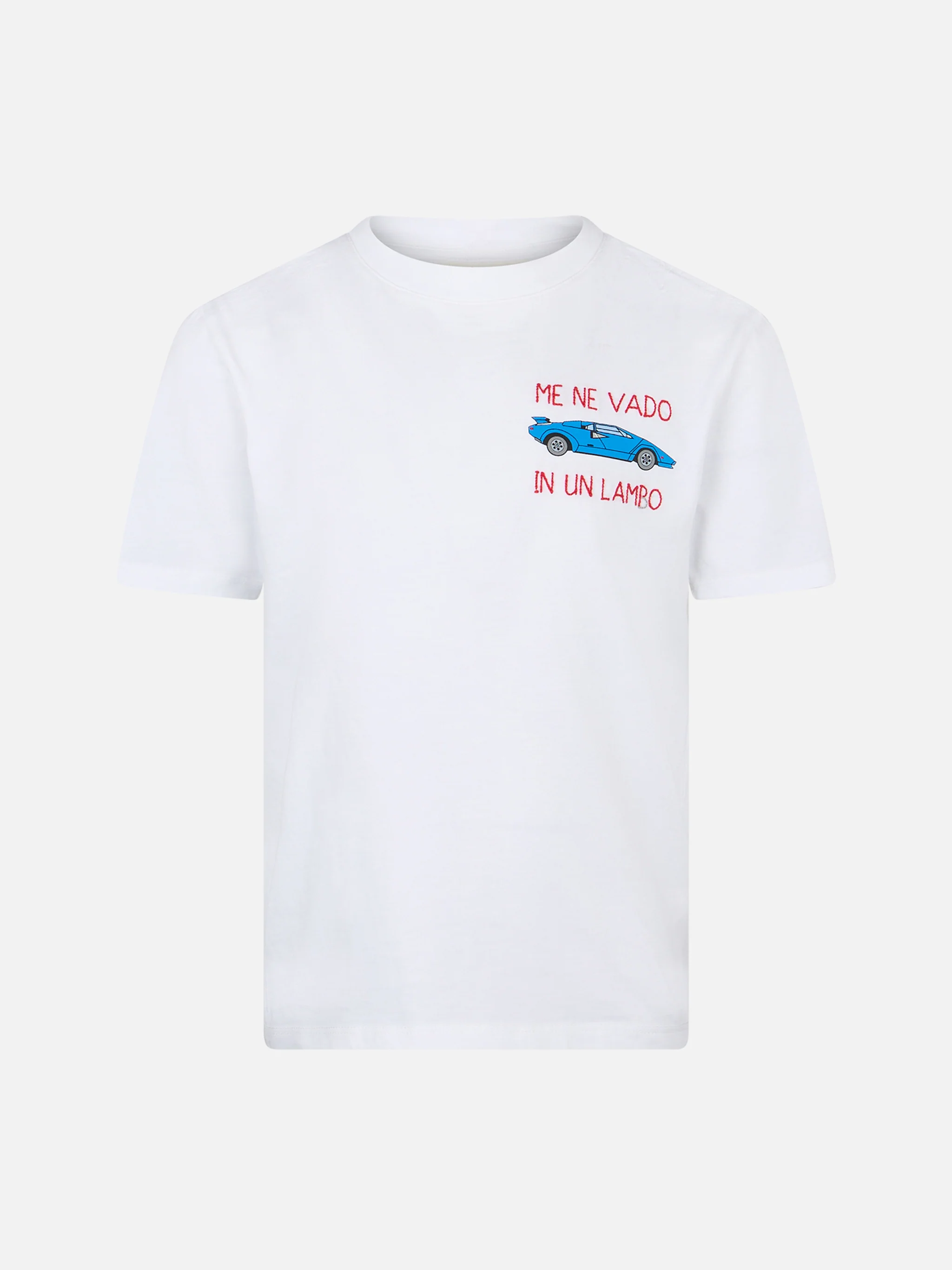 Boy cotton t-shirt with Me ne vado in un lambo embroidery