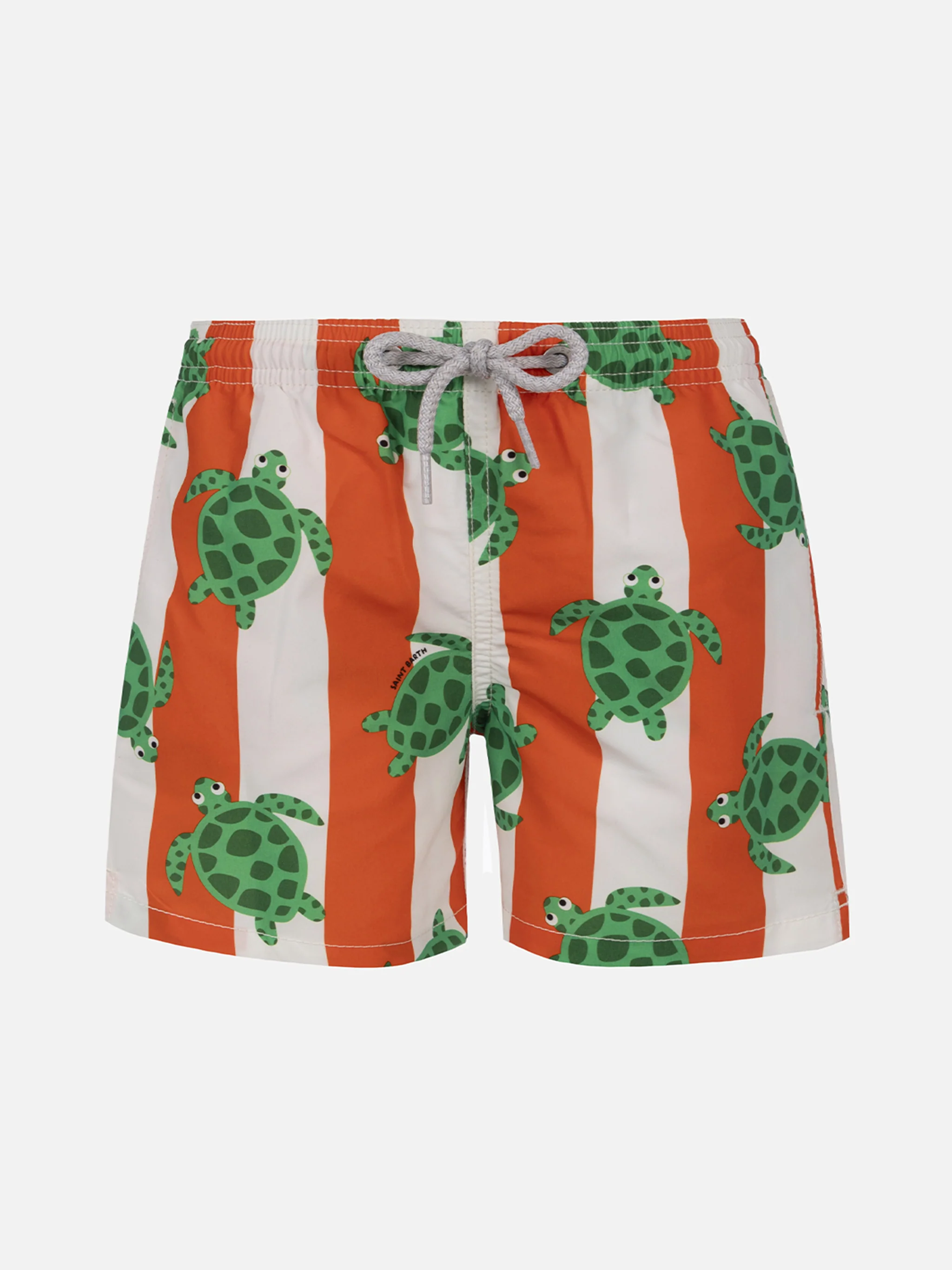 Boy mid-length Jean swim-shorts with sea turtle print