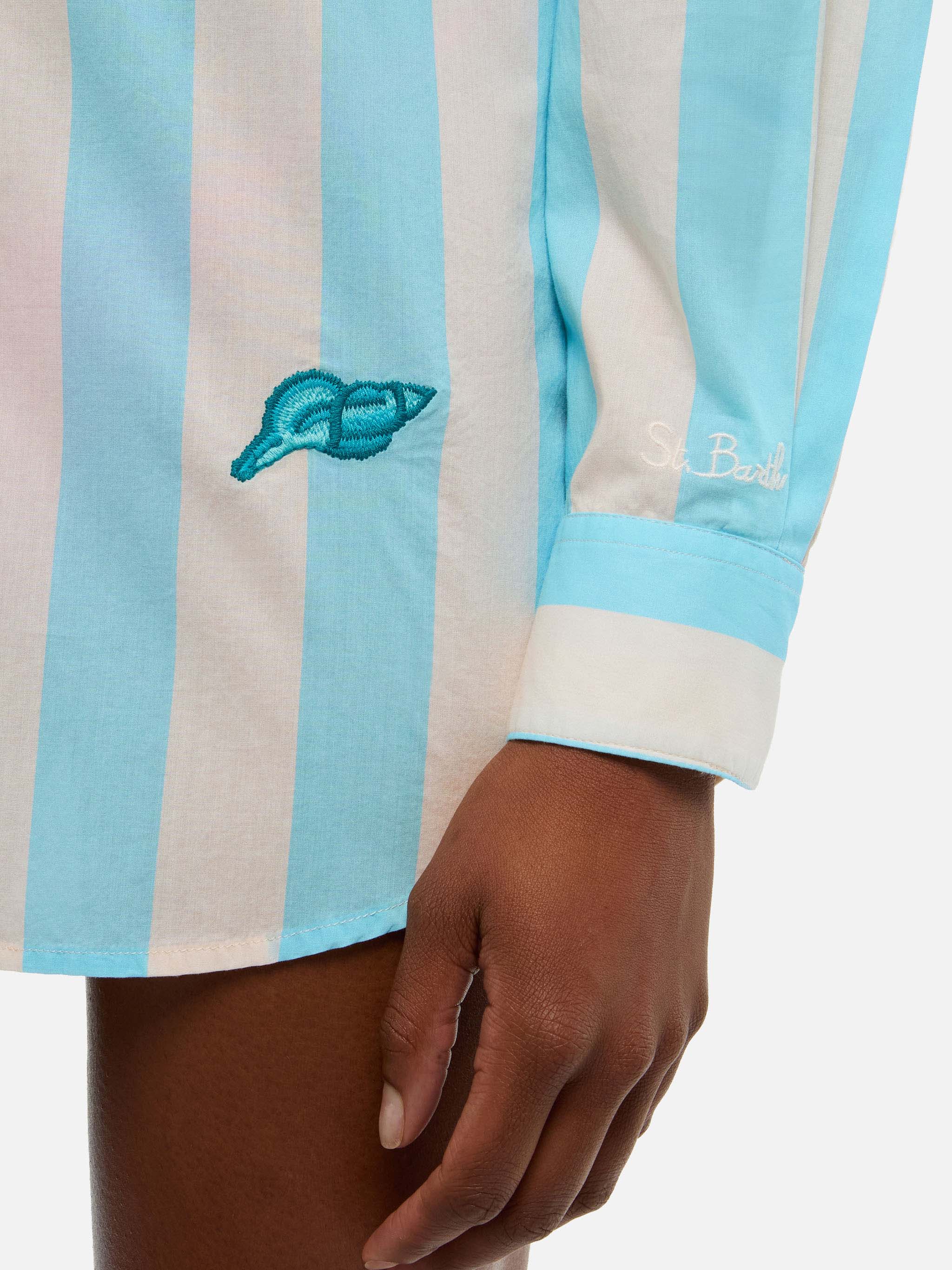 Brigitte striped-print cotton shirt with Ibiza embroidery - Image 3