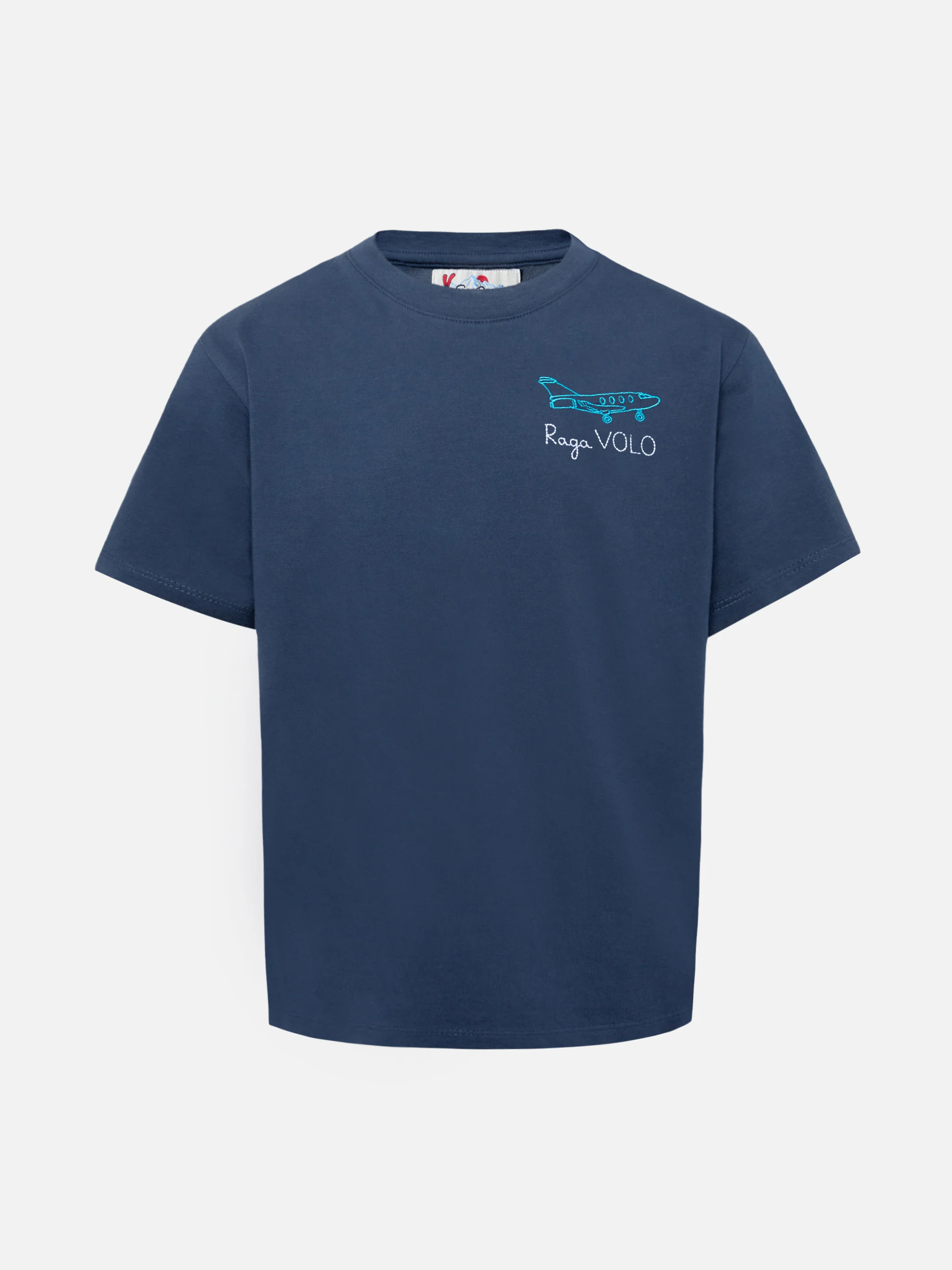 Cameron cotton T-shirt in blue with Raga VOLOembroidery