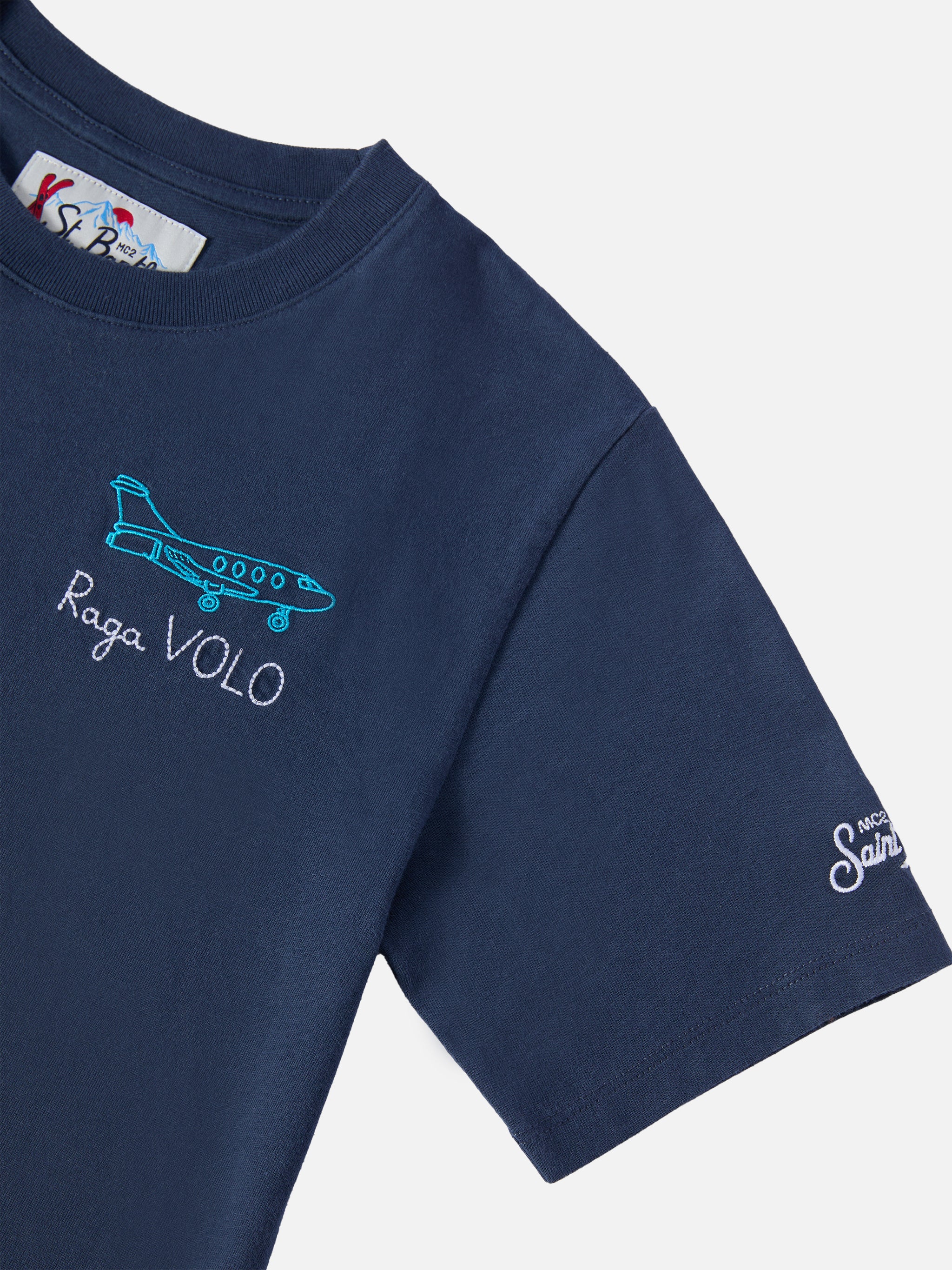 Cameron cotton T-shirt in blue with Raga VOLOembroidery - Image 2