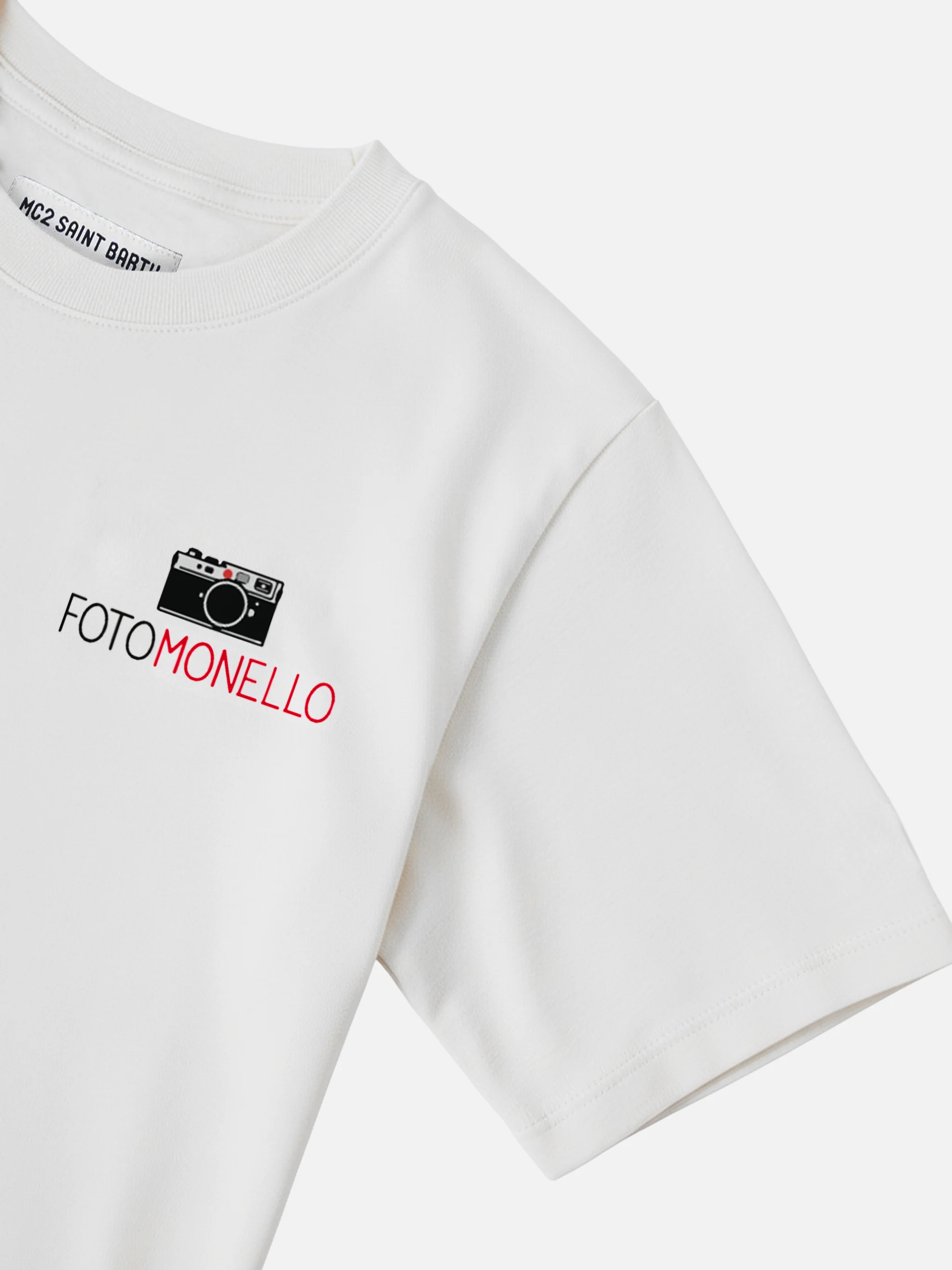 Cameron cotton T-shirt in white with Fotomonello embroidery - Image 2