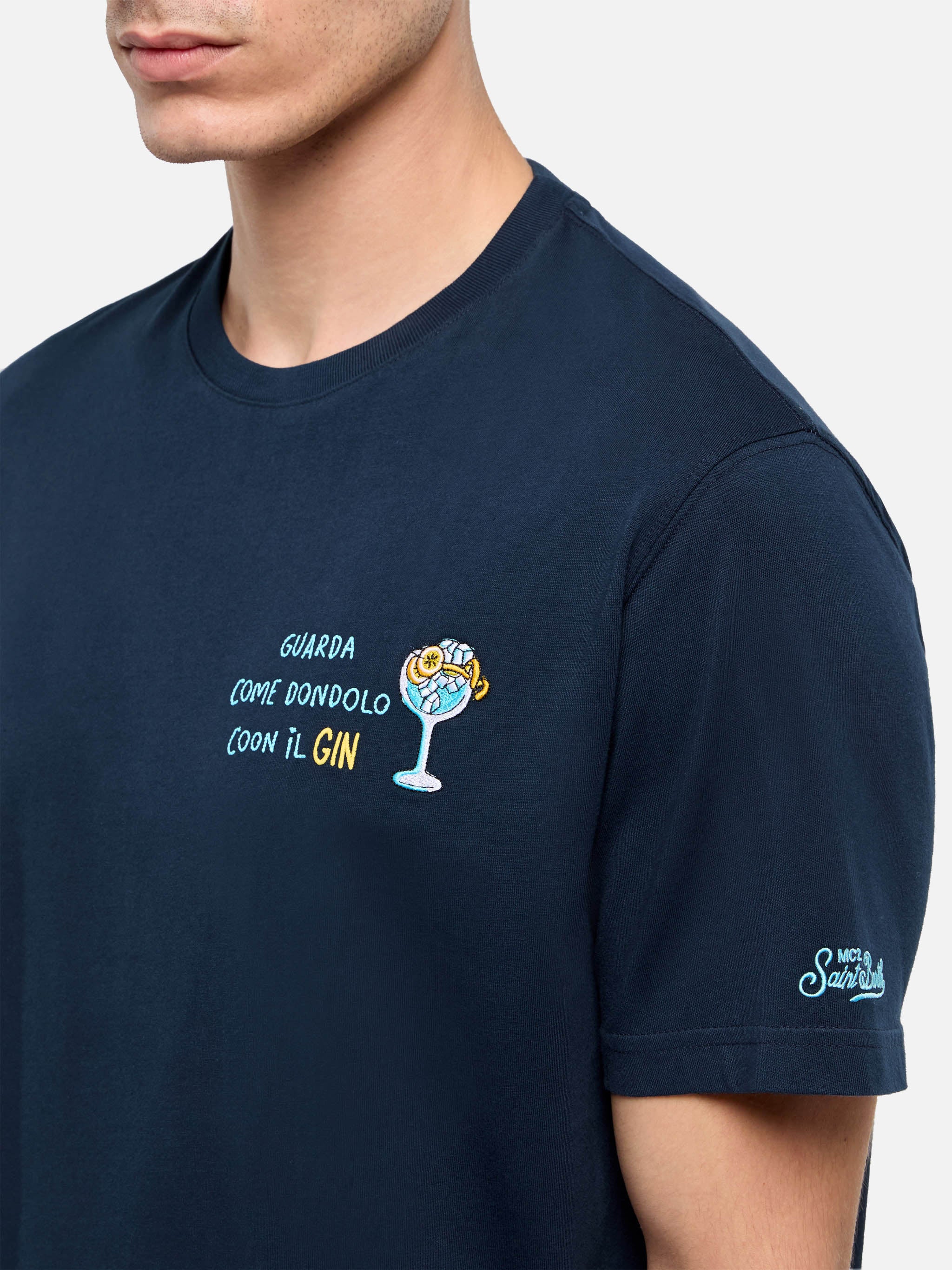 Classic fit cotton jersey t-shirt Portofino with Dondolo con il Gin embroidery