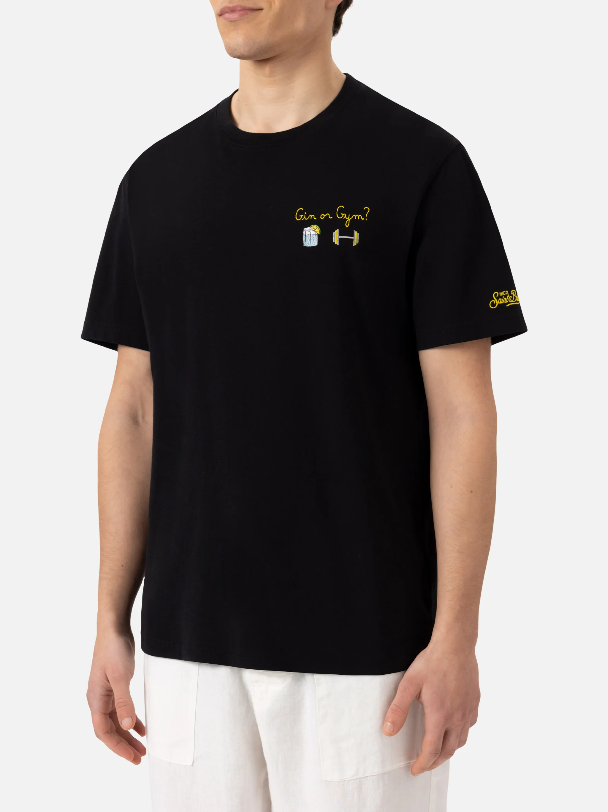 Classic fit cotton jersey t-shirt Portofino with Gin or Gym embroidery - Image 3