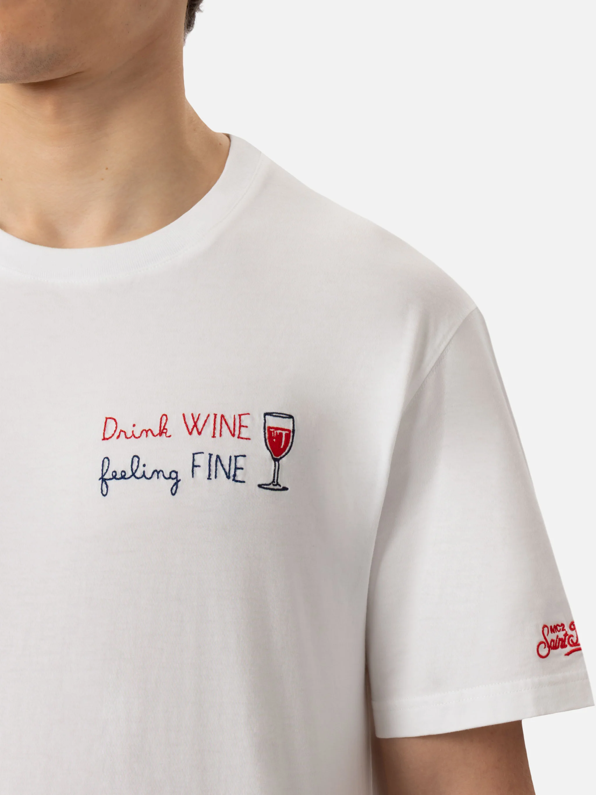 Classic fit cotton jersey t-shirt Portofino with Drink WINE feeling FINE embroidery