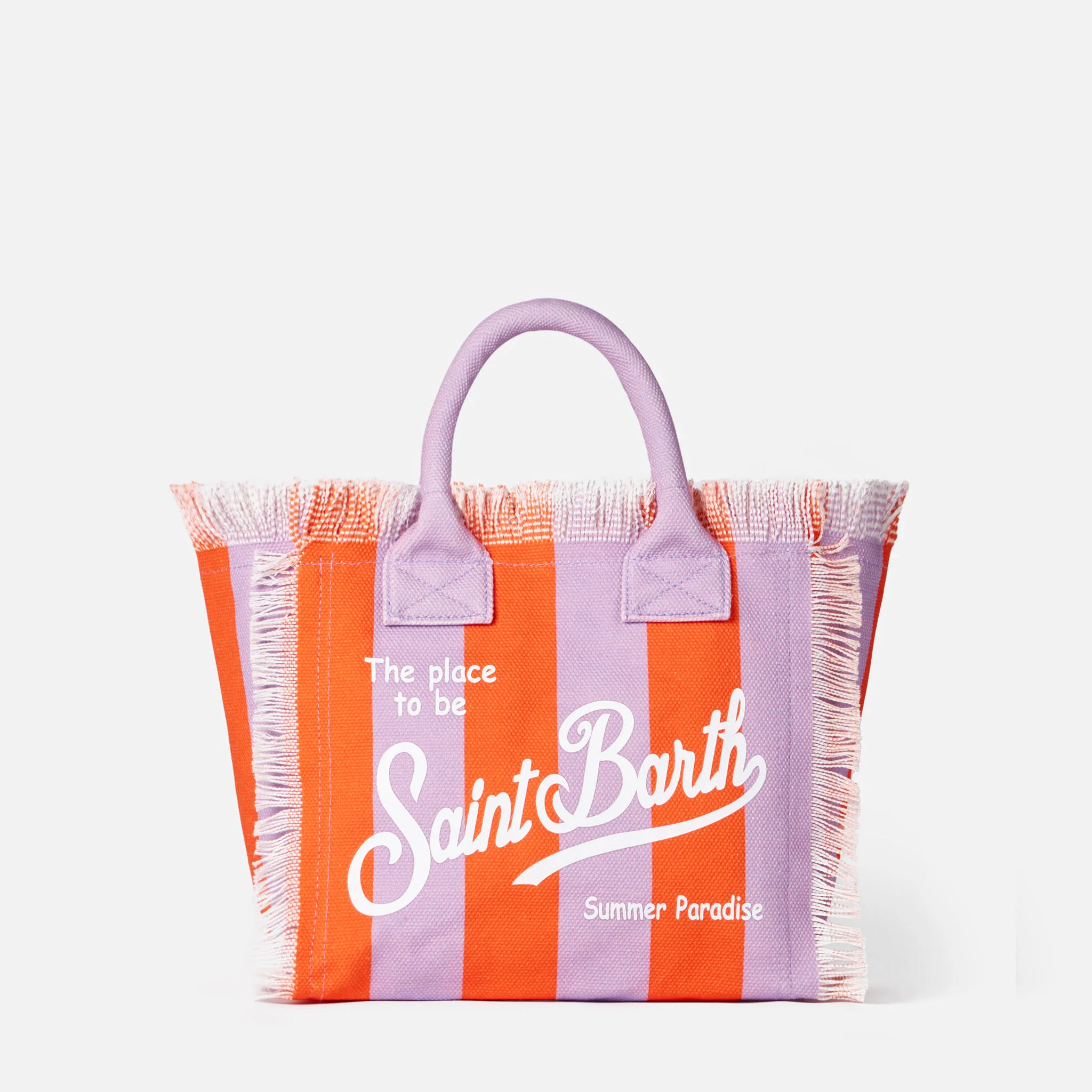 Colette cotton canvas handbag with lilac and red stripes - Image 3