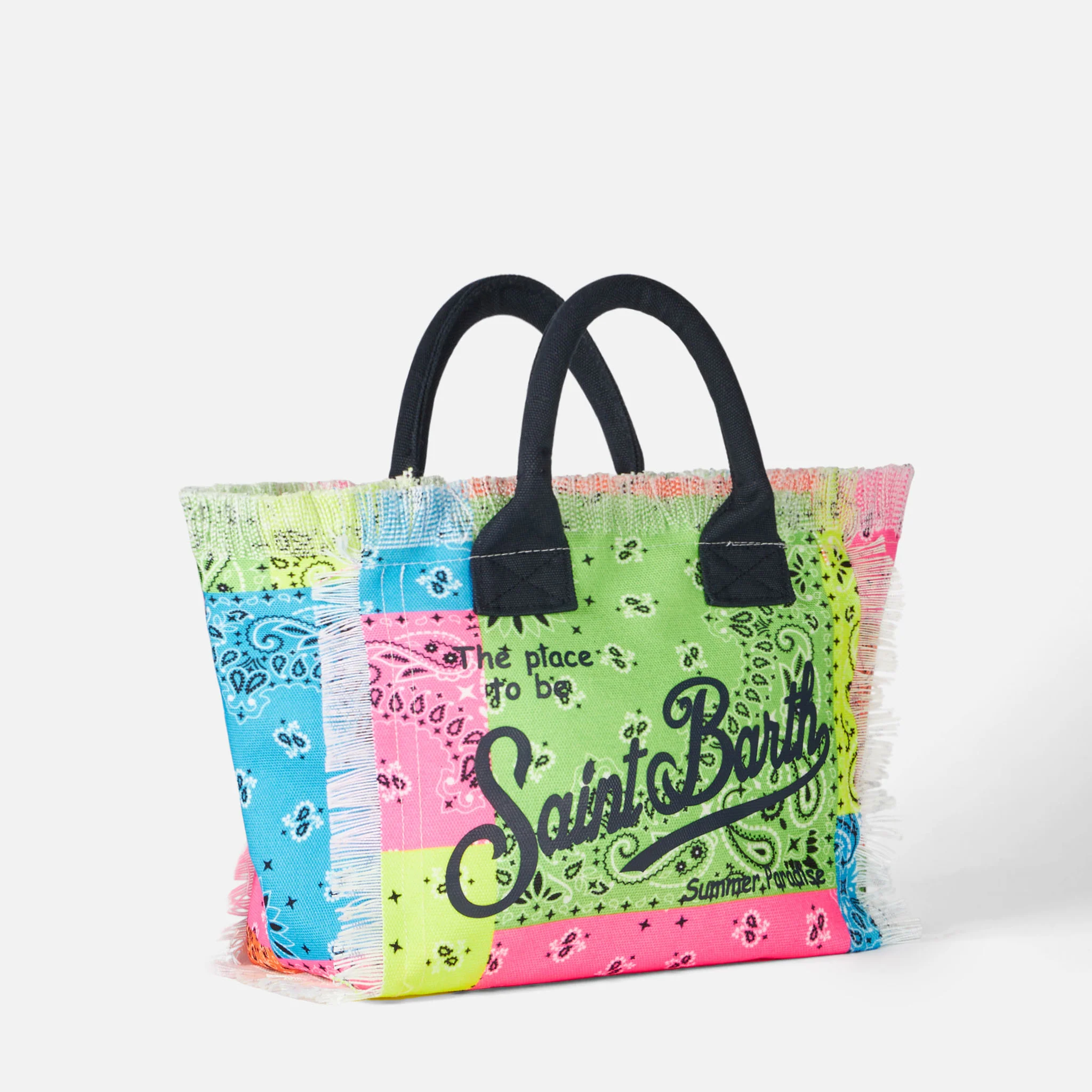 Colette cotton canvas handbag with fluo bandana print - Image 3