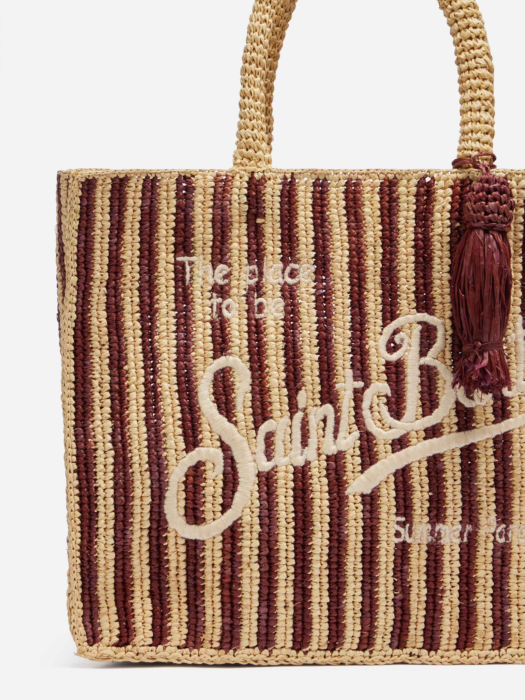 Colette Raffia brown striped handbag with logo  embroidery - Image 3