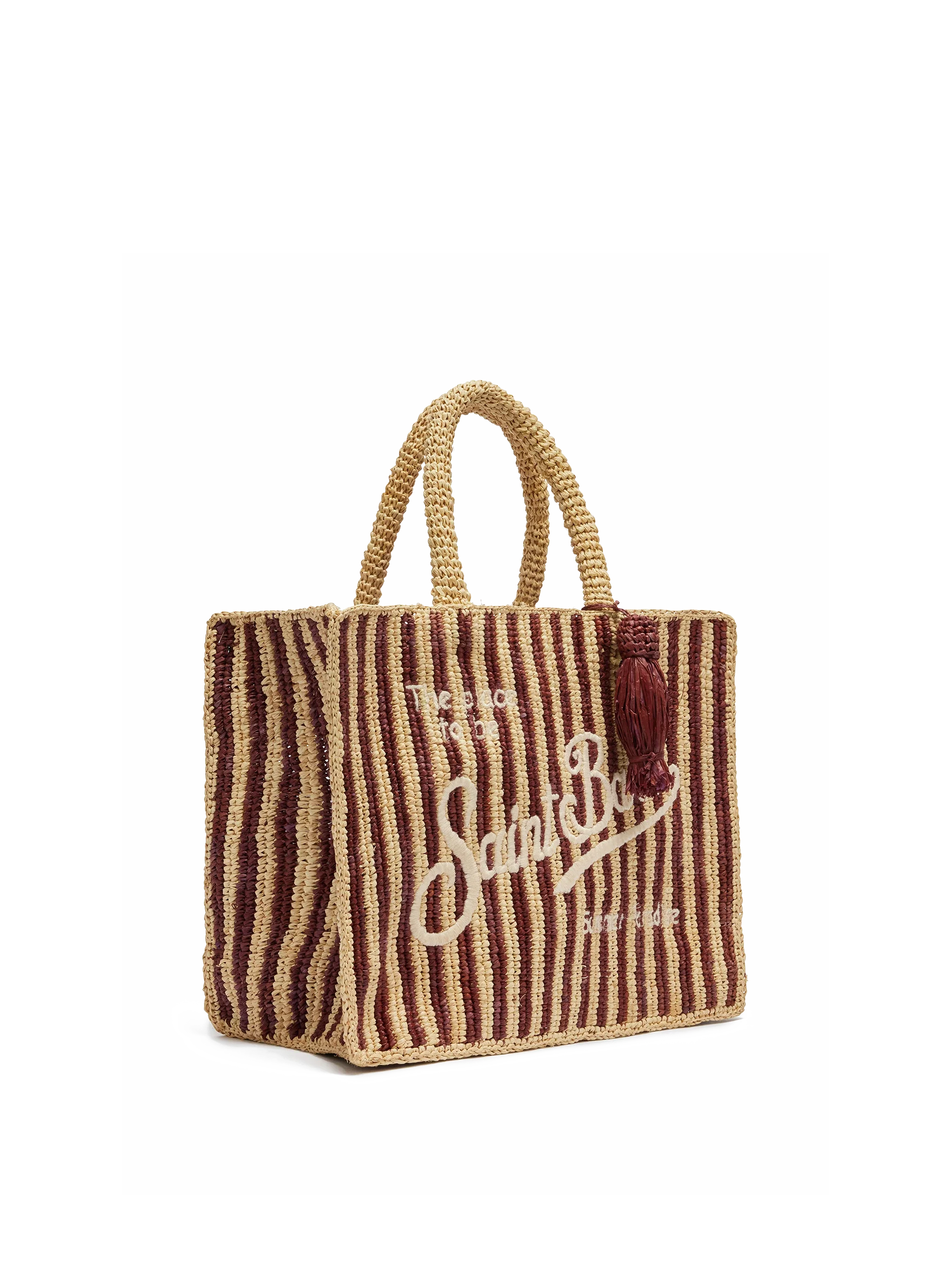 Colette Raffia brown striped handbag with logo  embroidery - Image 4