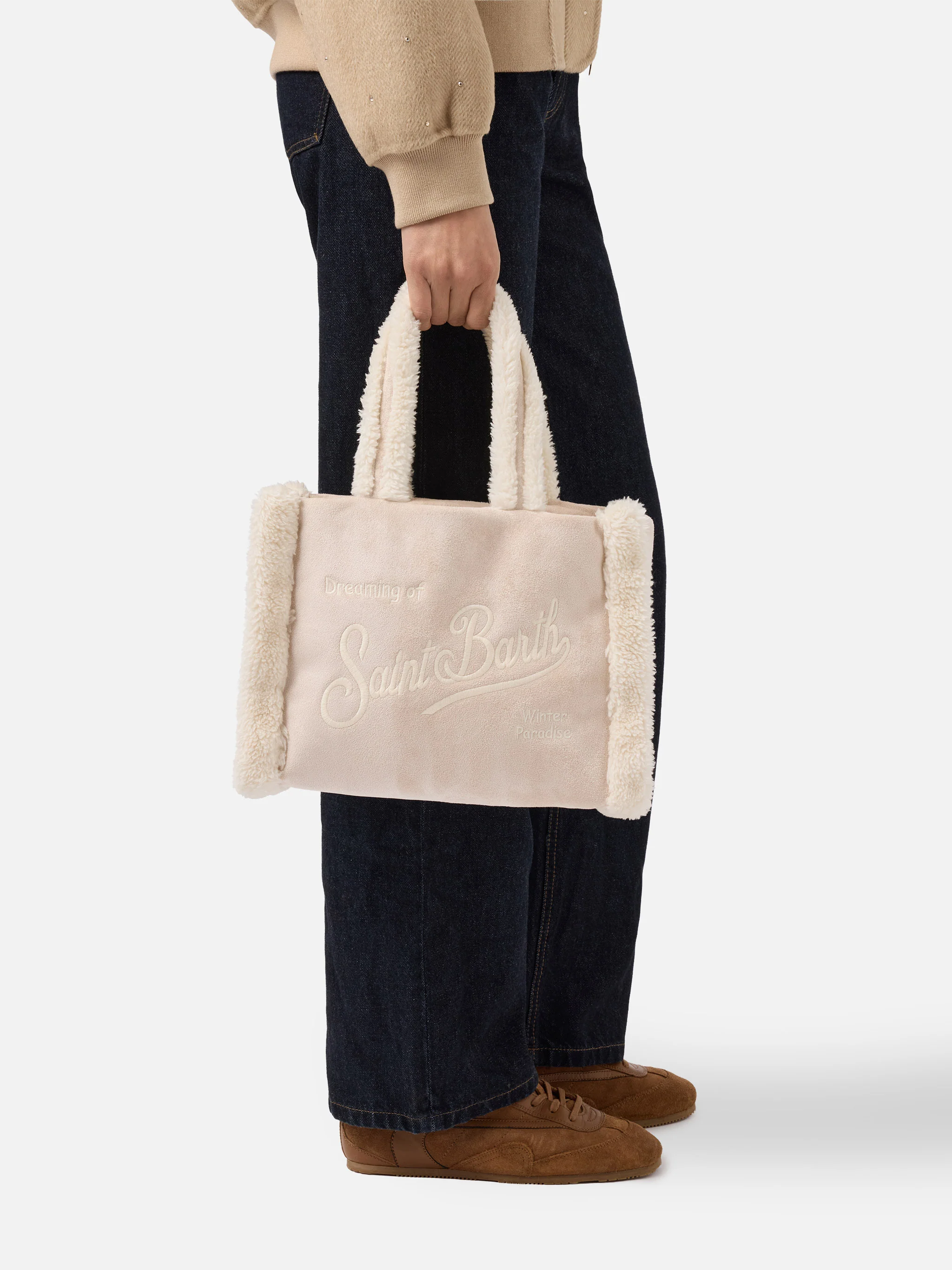 Colette Shearling Handbag in faux suede ice with shearling details - Image 2