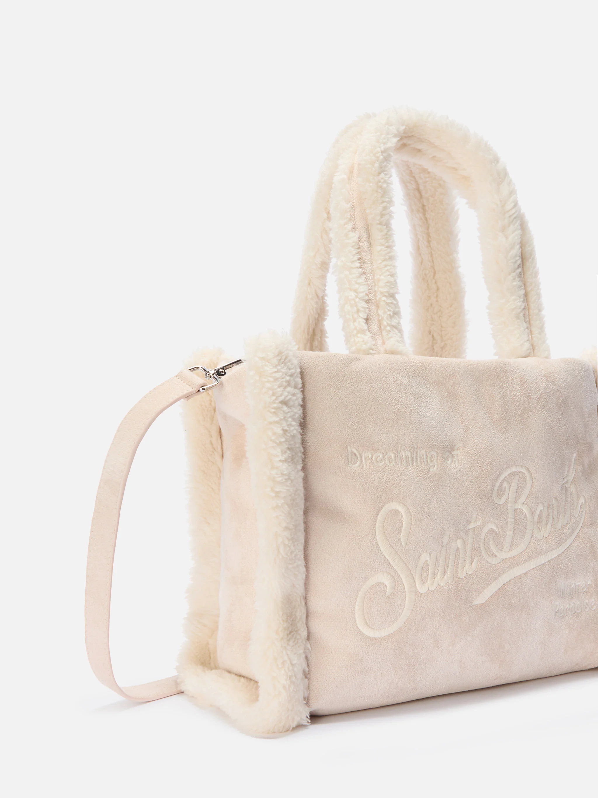 Colette Shearling Handbag in faux suede ice with shearling details - Image 3