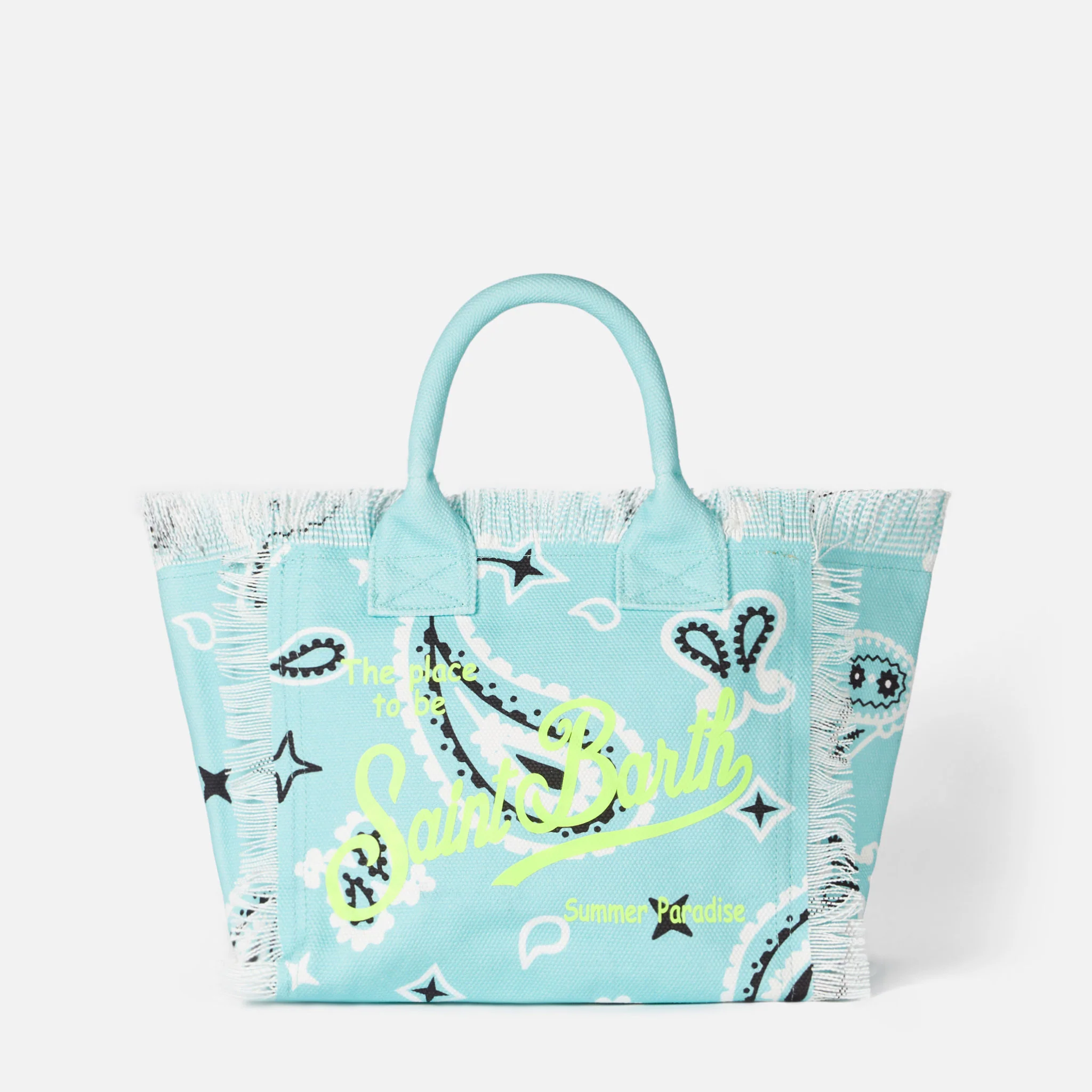 Colette water green cotton canvas handbag with bandanna print - Image 5