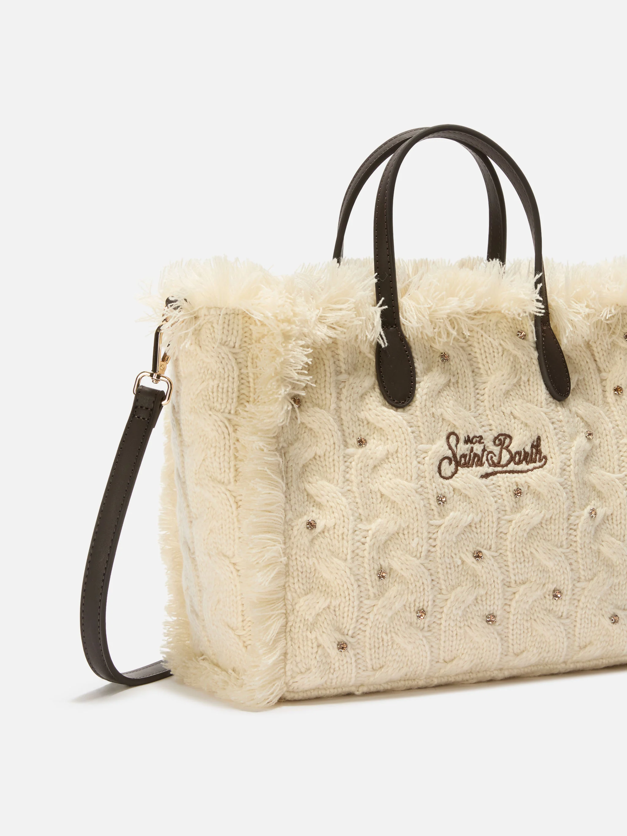 Colette Wool Braid Handbag in white braided wool blend with rhinestones - Image 3