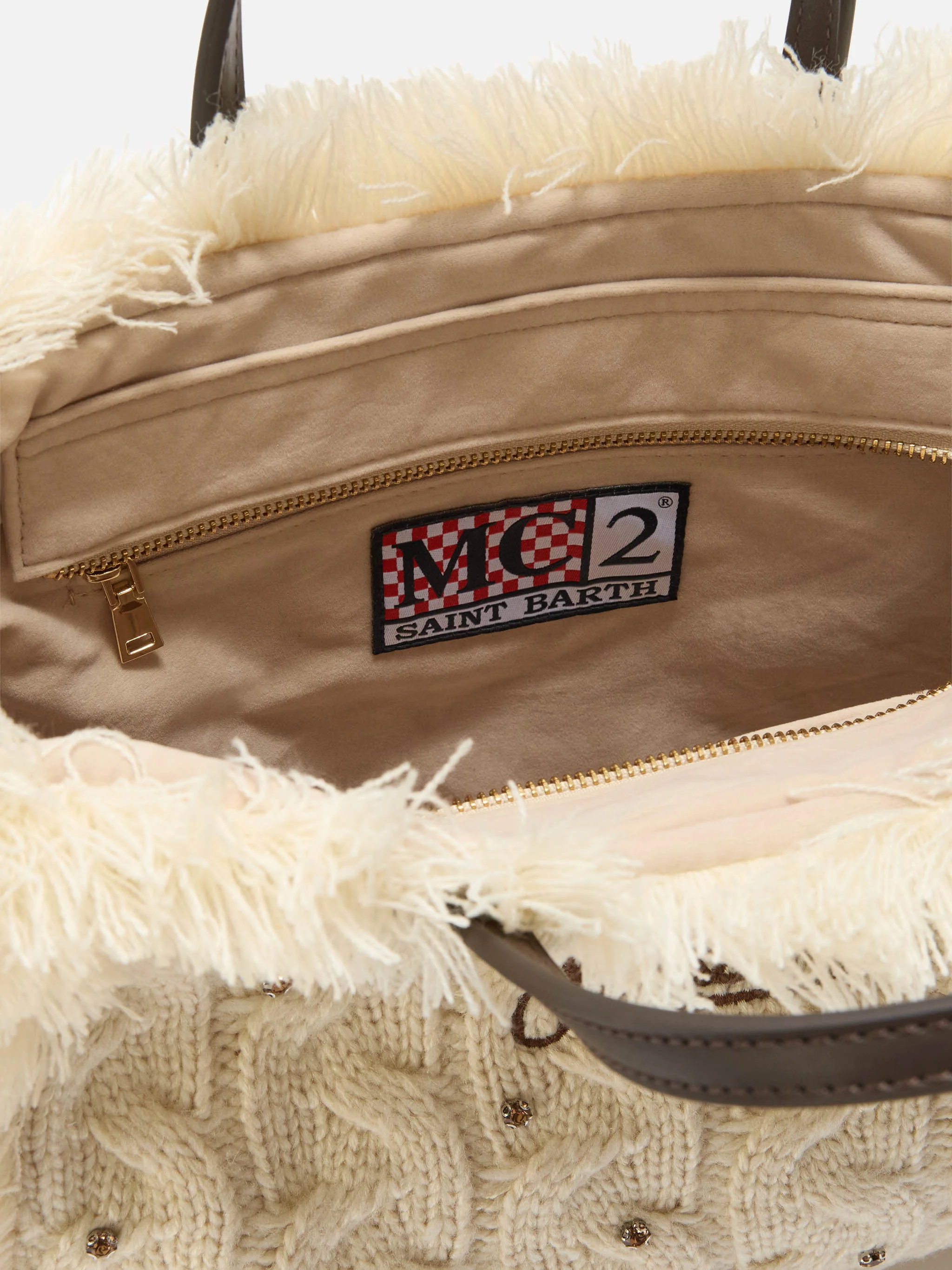 Colette Wool Braid Handbag in white braided wool blend with rhinestones - Image 5
