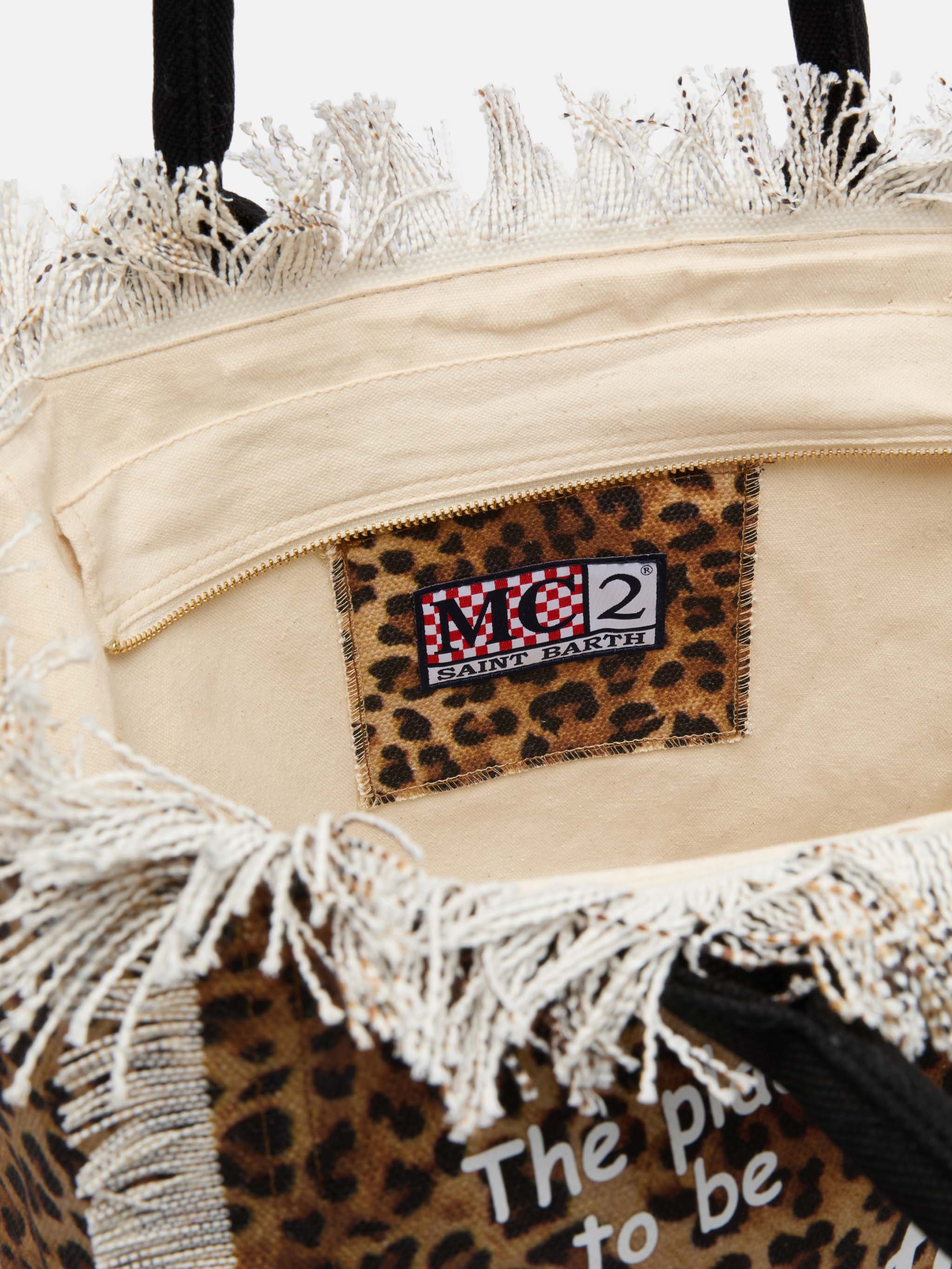 Cotton canvas Vanity tote bag with leopard  print - Image 5