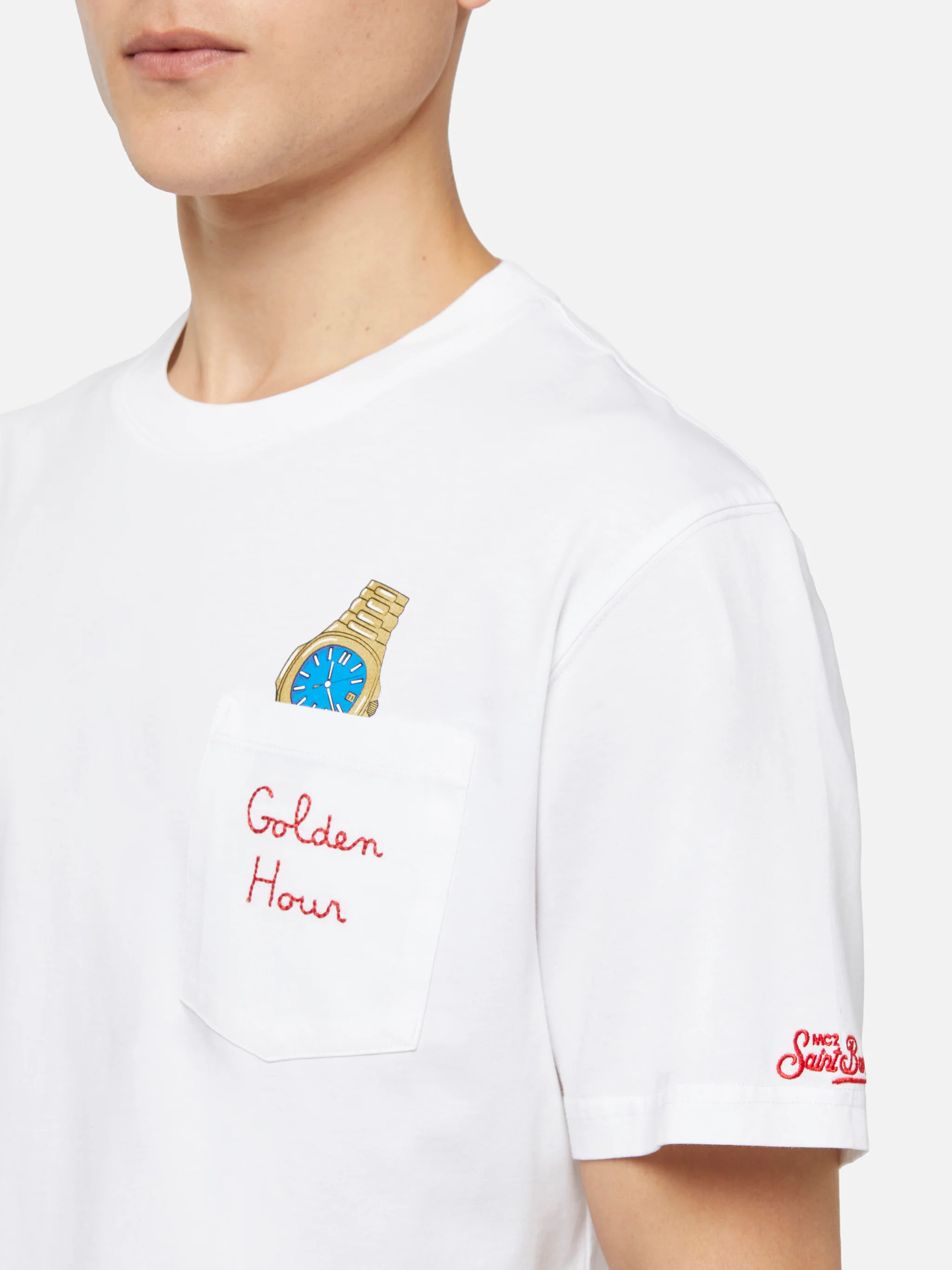 Cotton t-shirt Austin with embroidery and watch print