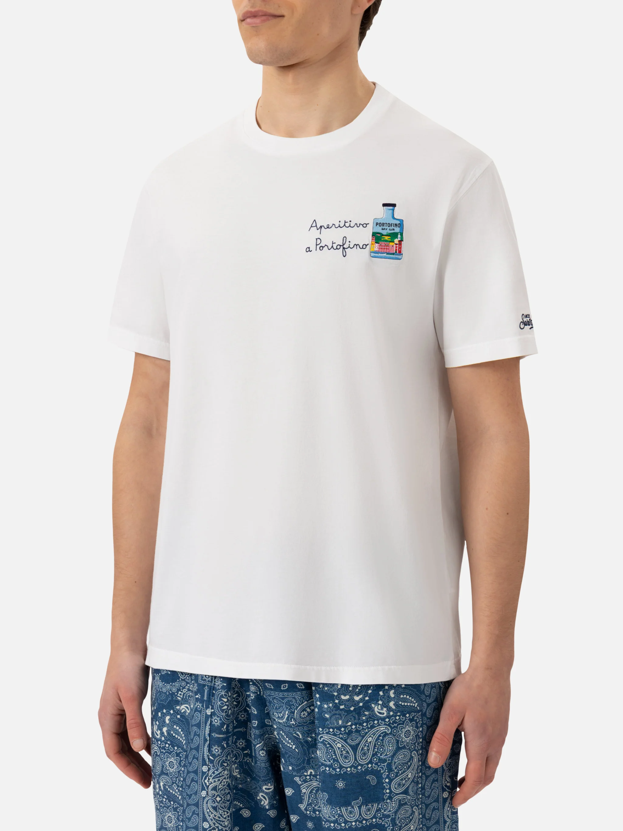 Cotton T-shirt with Aperitivo a Portofino embroidery | PORTOFINO DRY GIN SPECIAL EDITION - Image 2
