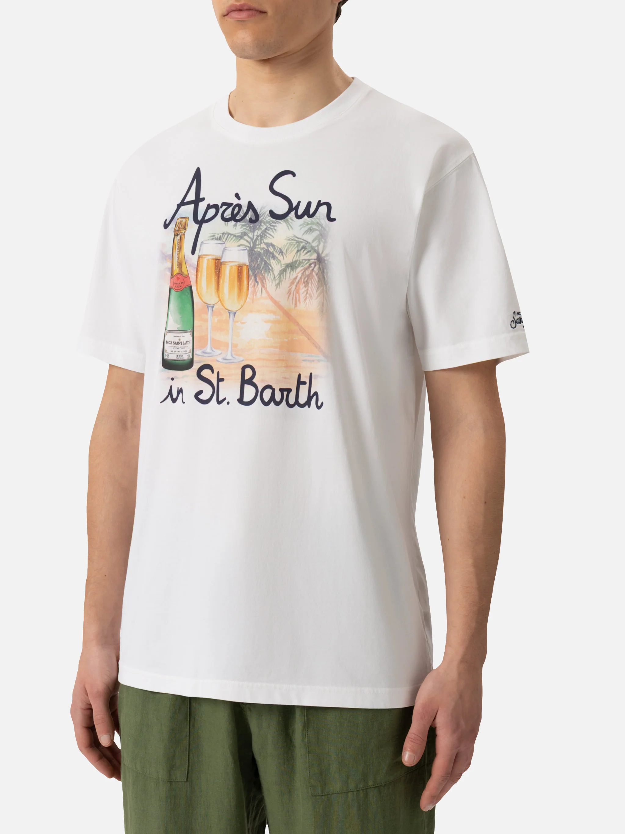 Cotton T-shirt with Après Sun in St. Barth print - Image 2