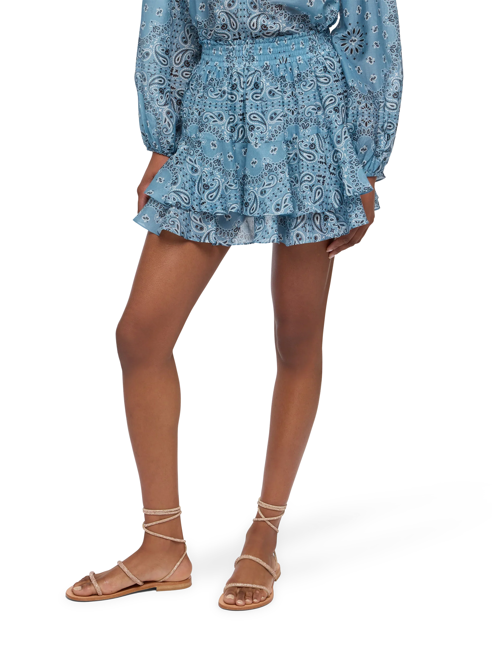 Eivissa ruffled mini skirt in silk voile with bandana print