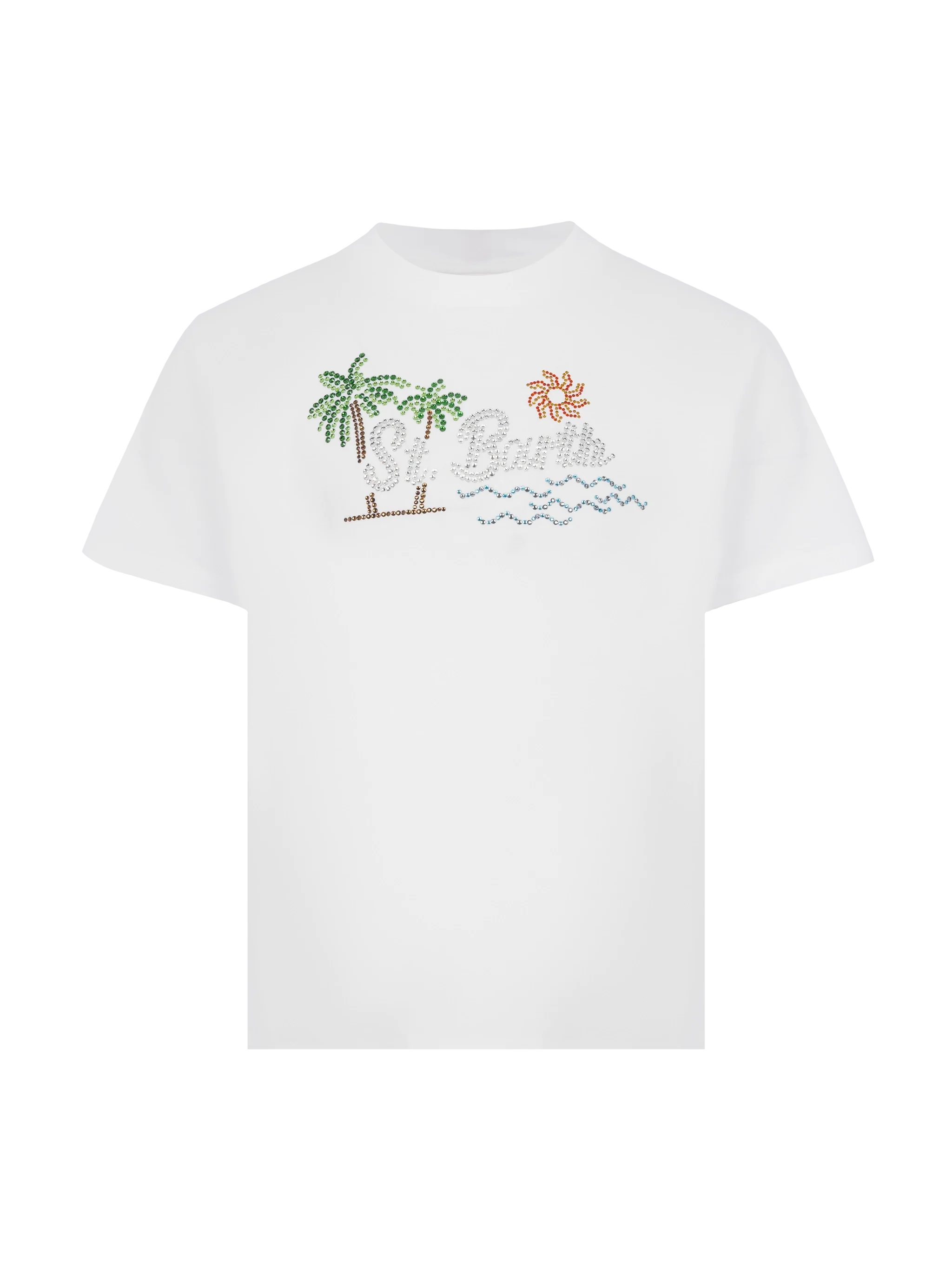 Elly cotton jersey crewneck t-shirt with Saint Barth sunset rhinestone desgin