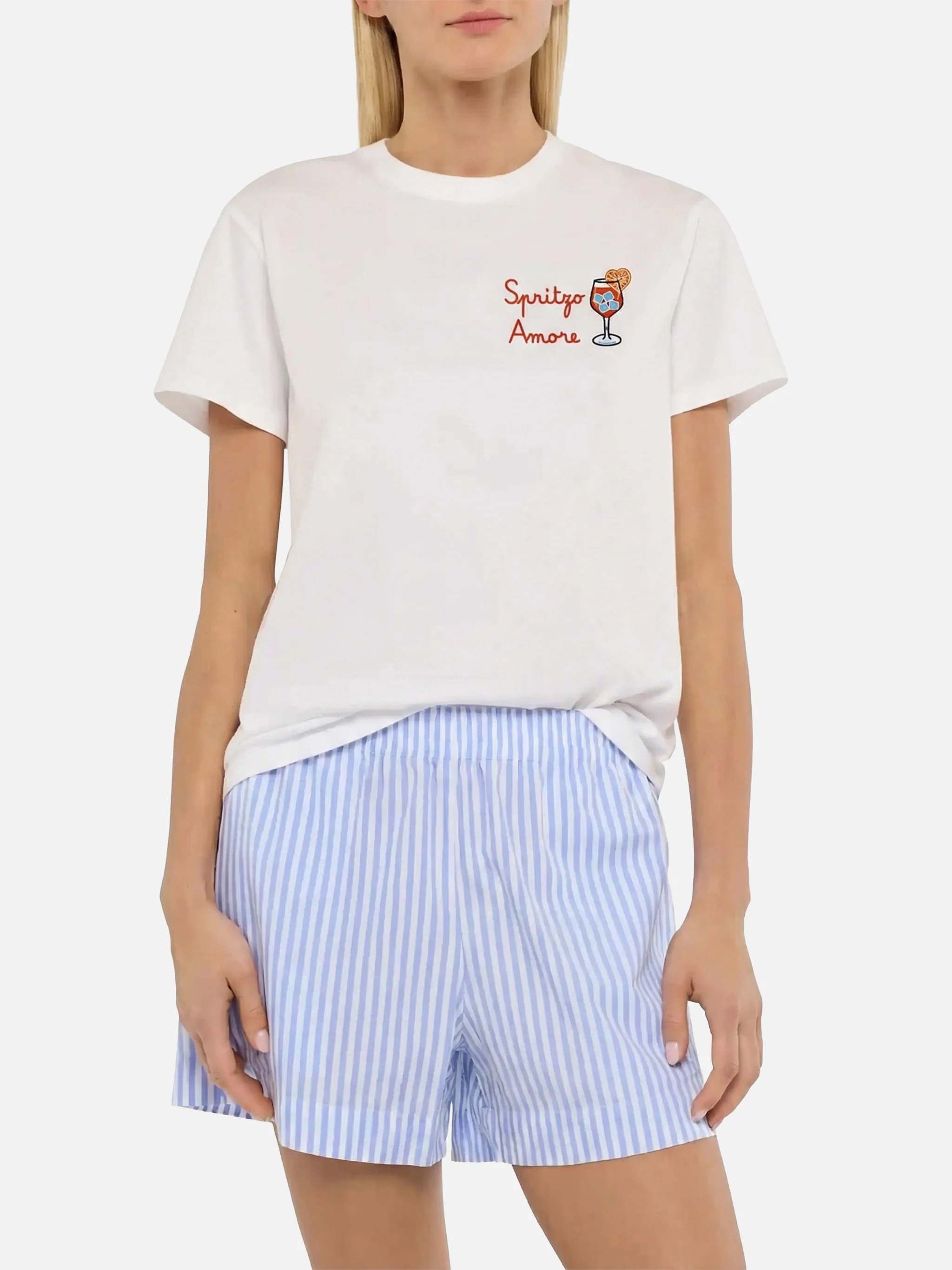 Emilie white cotton T-shirt with Spritzo Amore embroidery - Image 2