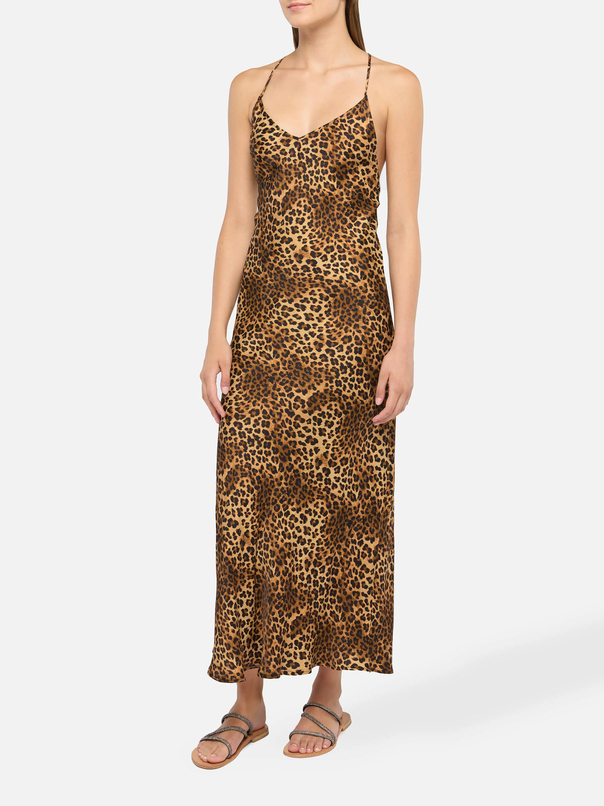 Eydis satin slip dress with animalier print
