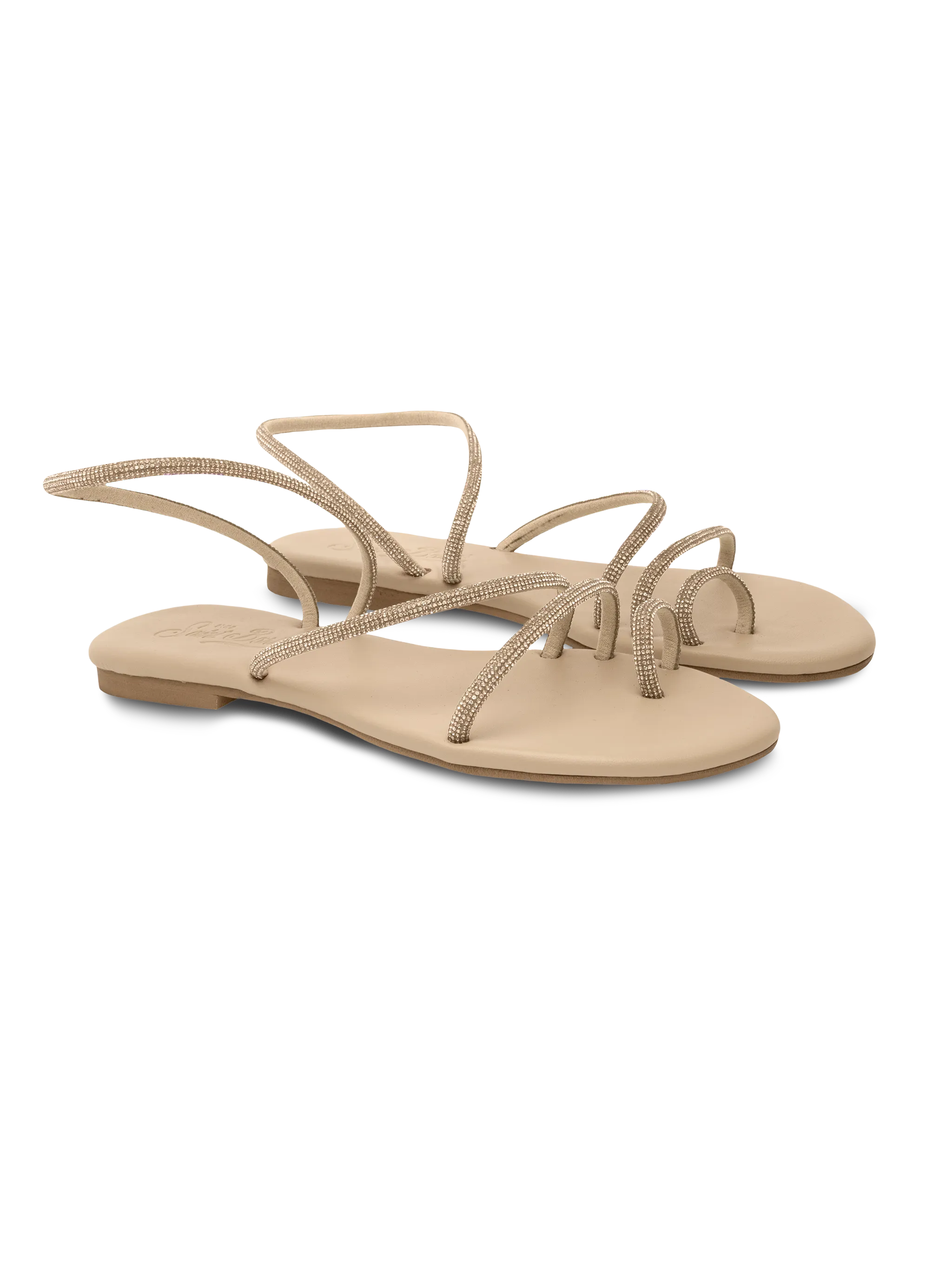 Flat Ring Sandals with beige rhinestones