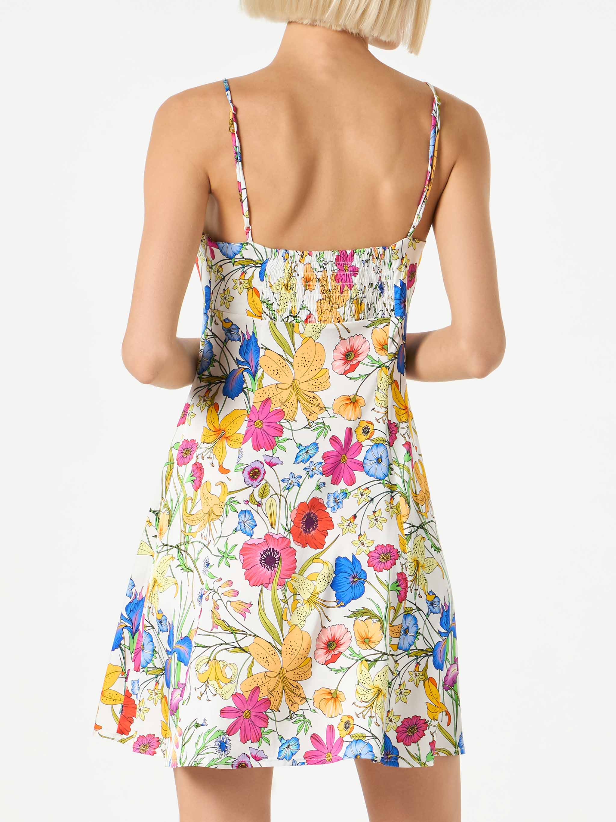 Woman short slip dress Creamy with flower print - Image 3