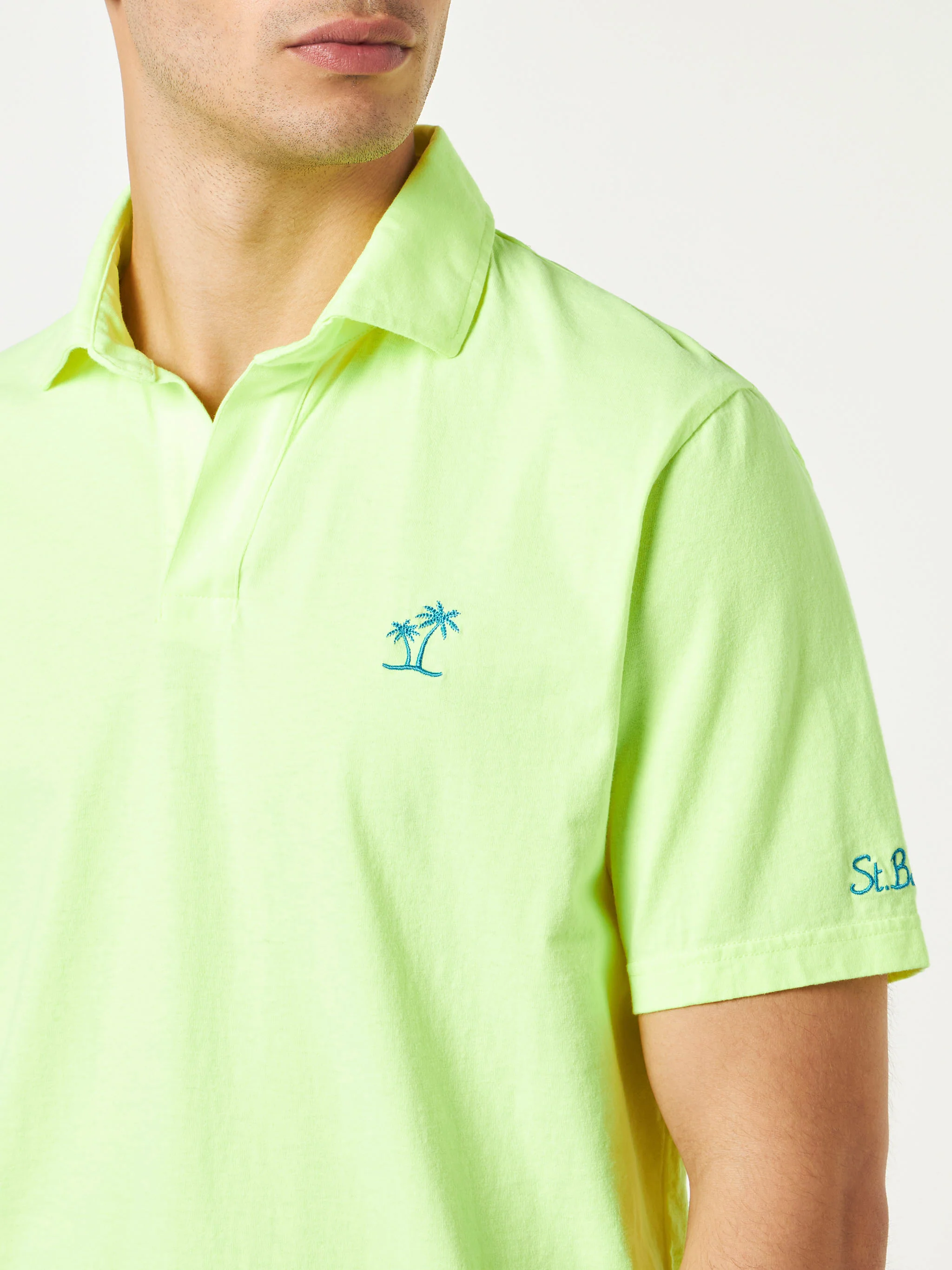 Fluo yellow cotton jersey man polo - Image 2