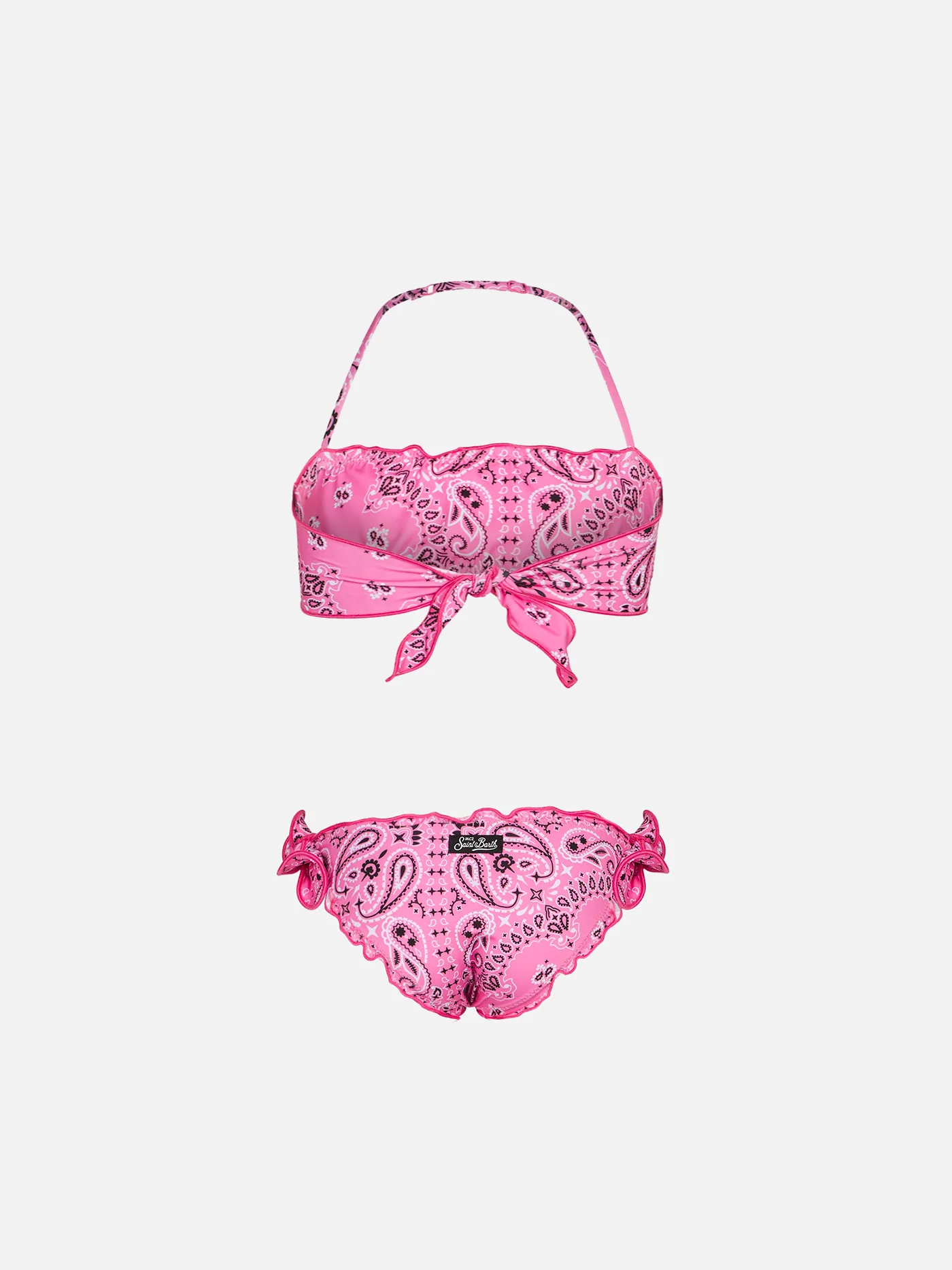 Girl bandeau bikini with pink bandanna print - Image 2