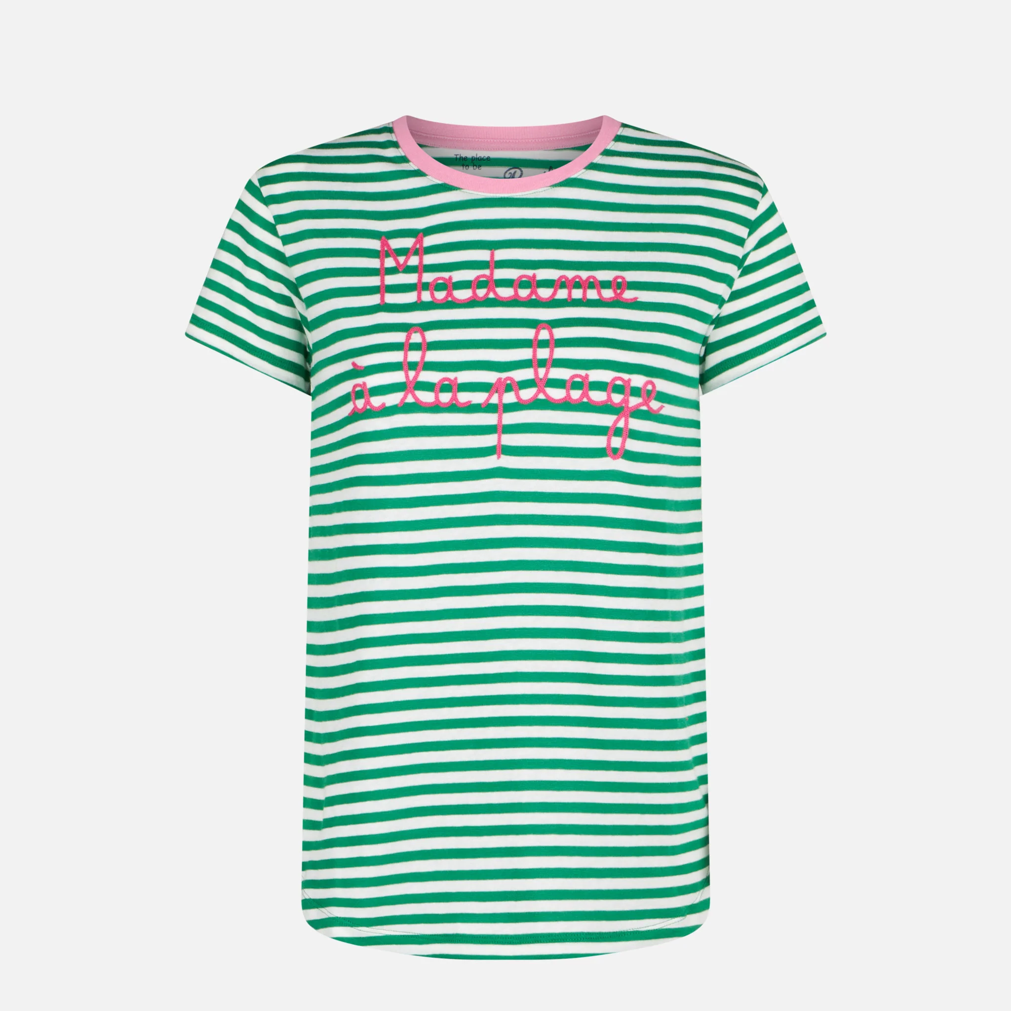 Green cotton t-shirt with Madame à la plage embroidery - Image 4