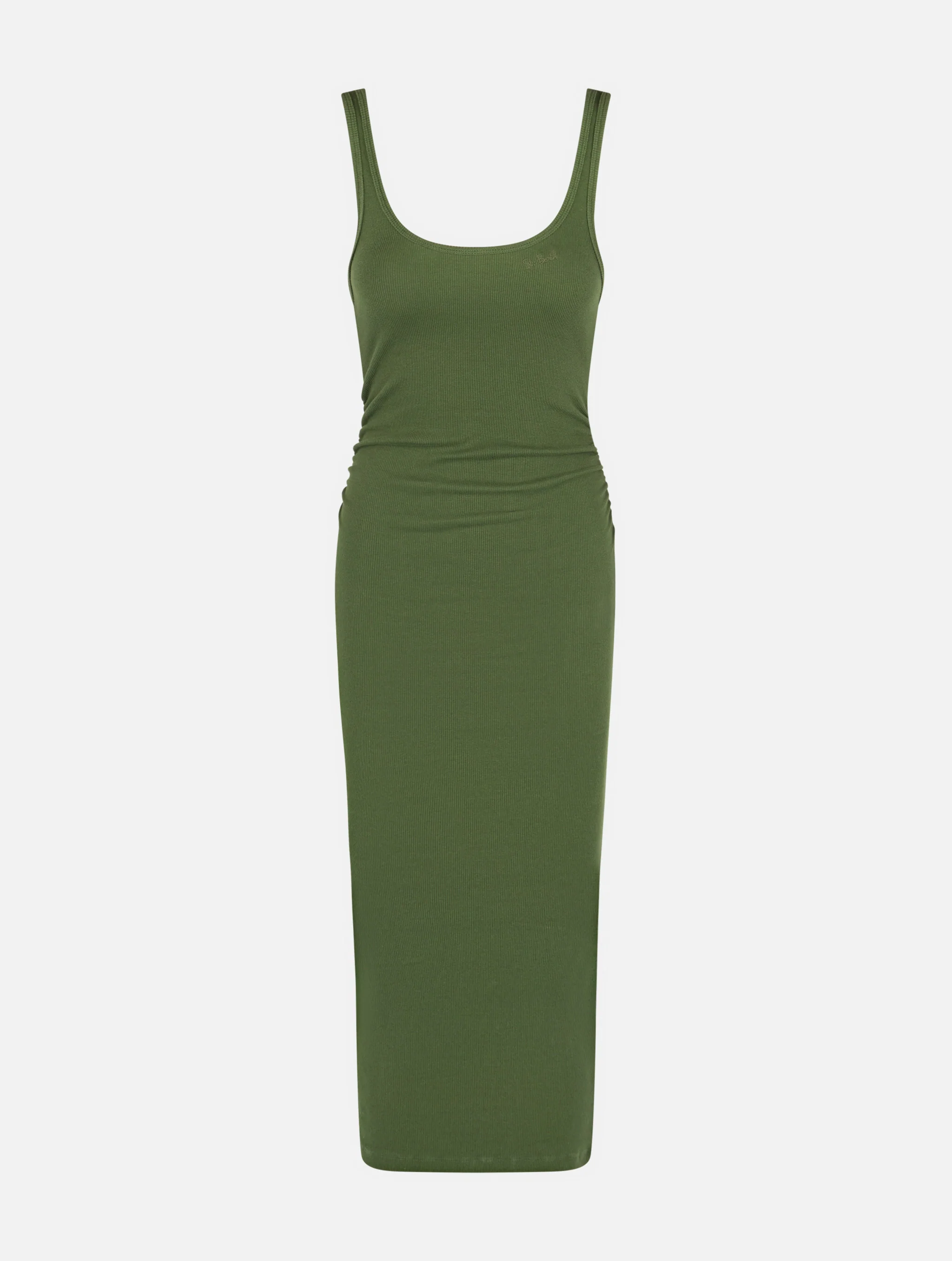 Jennifer ribbed military green cotton jersey tank dress - Image 4