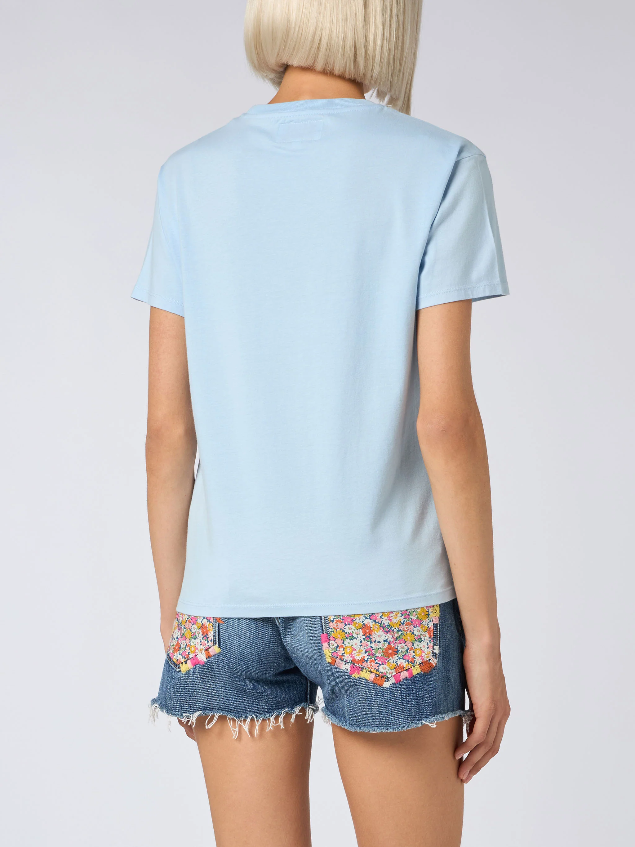 Woman cotton jersey crewneck t-shirt Emilie with St Barth beach club print - Image 3