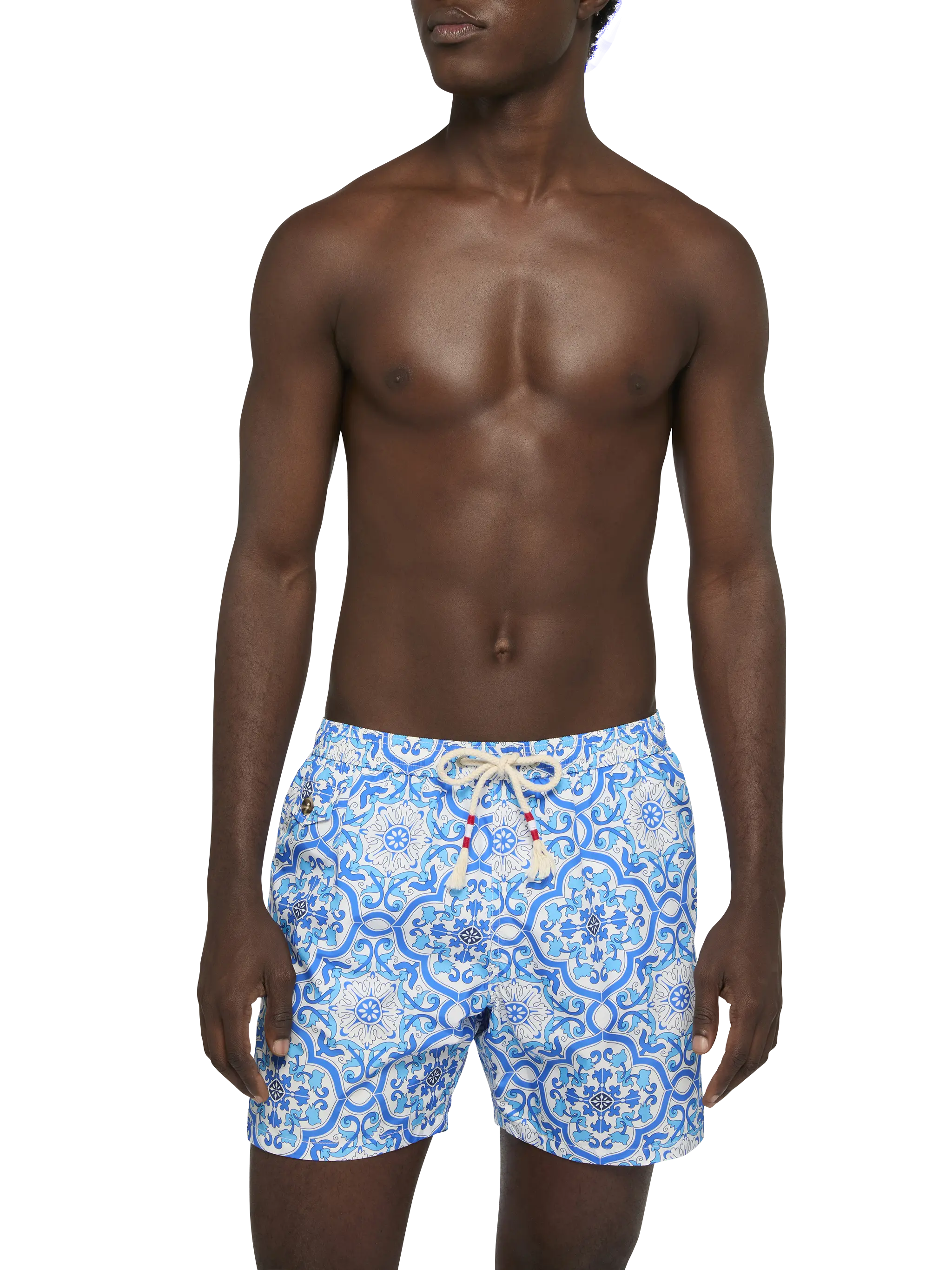 Lightweight fabric swim-shorts Lighting 70 with majolica print - Image 3
