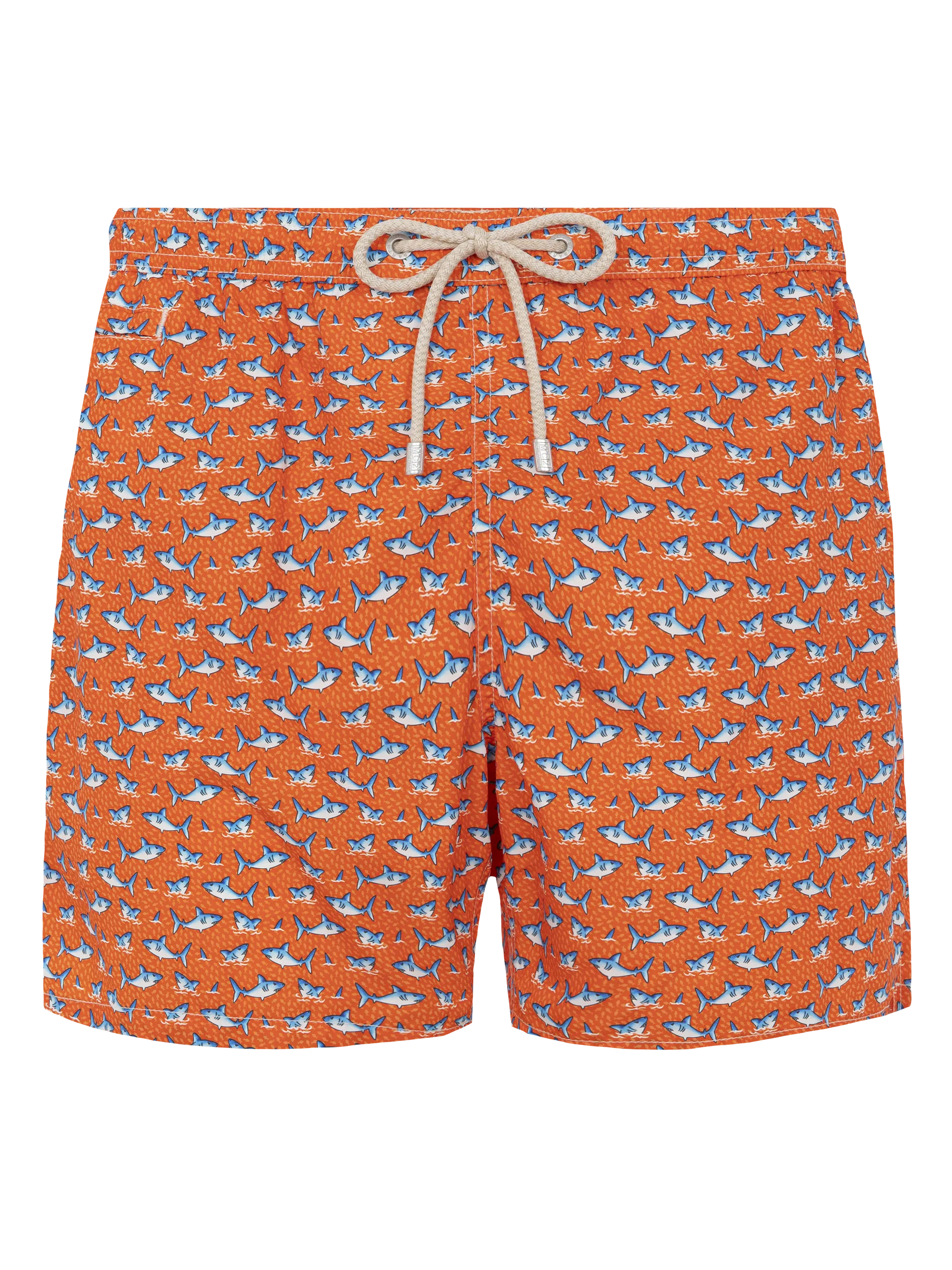 Lightweight fabric swim shorts Lighting with micro shark print