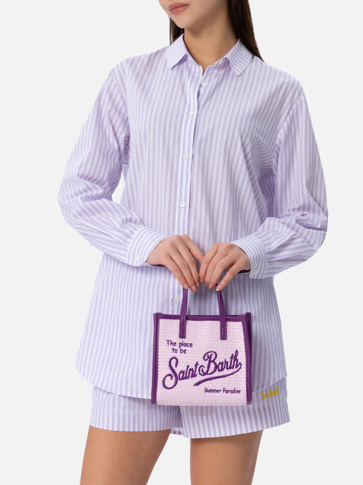 Lilac Mini Vivian Straw handbag - Image 5