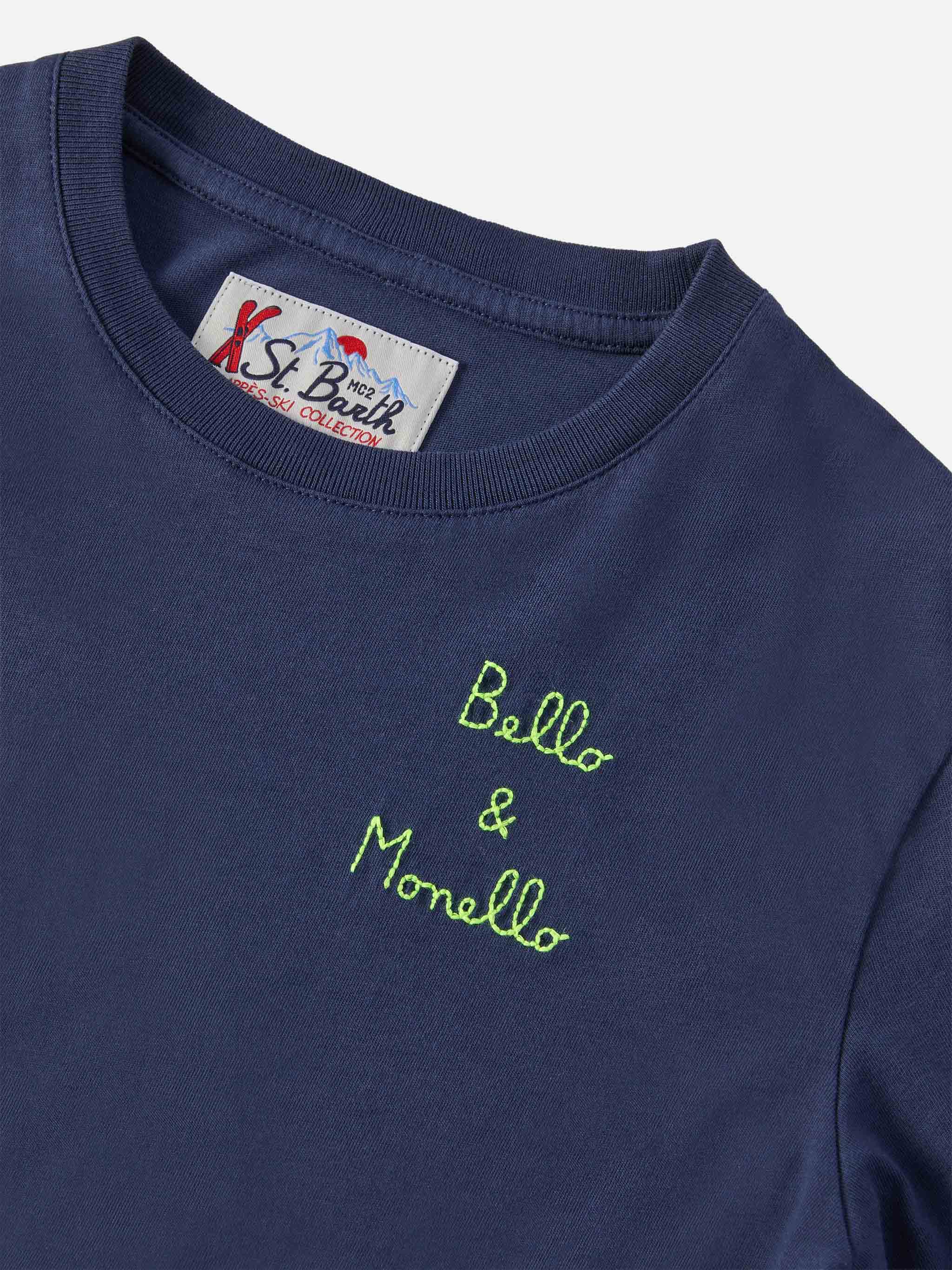 Luton long-sleeve cotton T-shirt in blue with Bello e Monello embroidery - Image 2