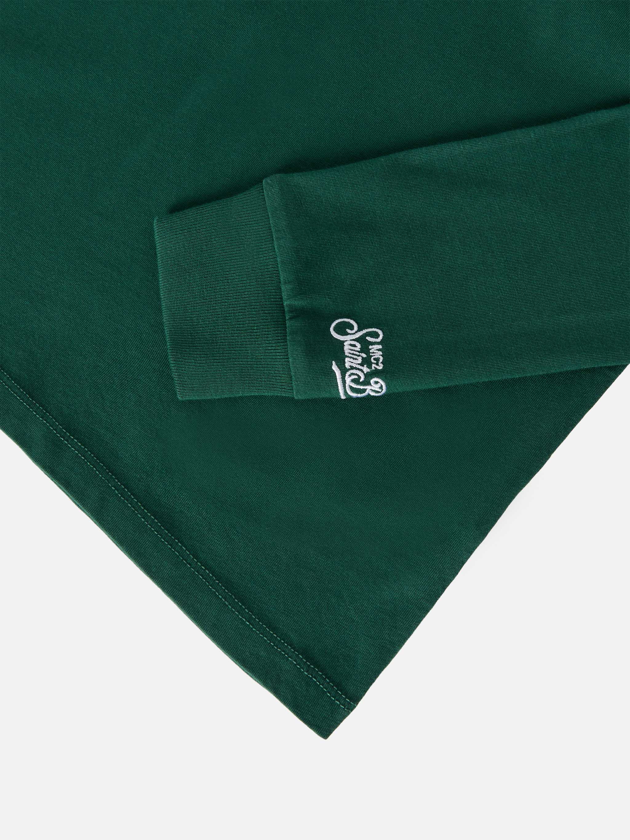 Luton long-sleeve cotton T-shirt in green with Me ne vado dai nonni embroidery - Image 4