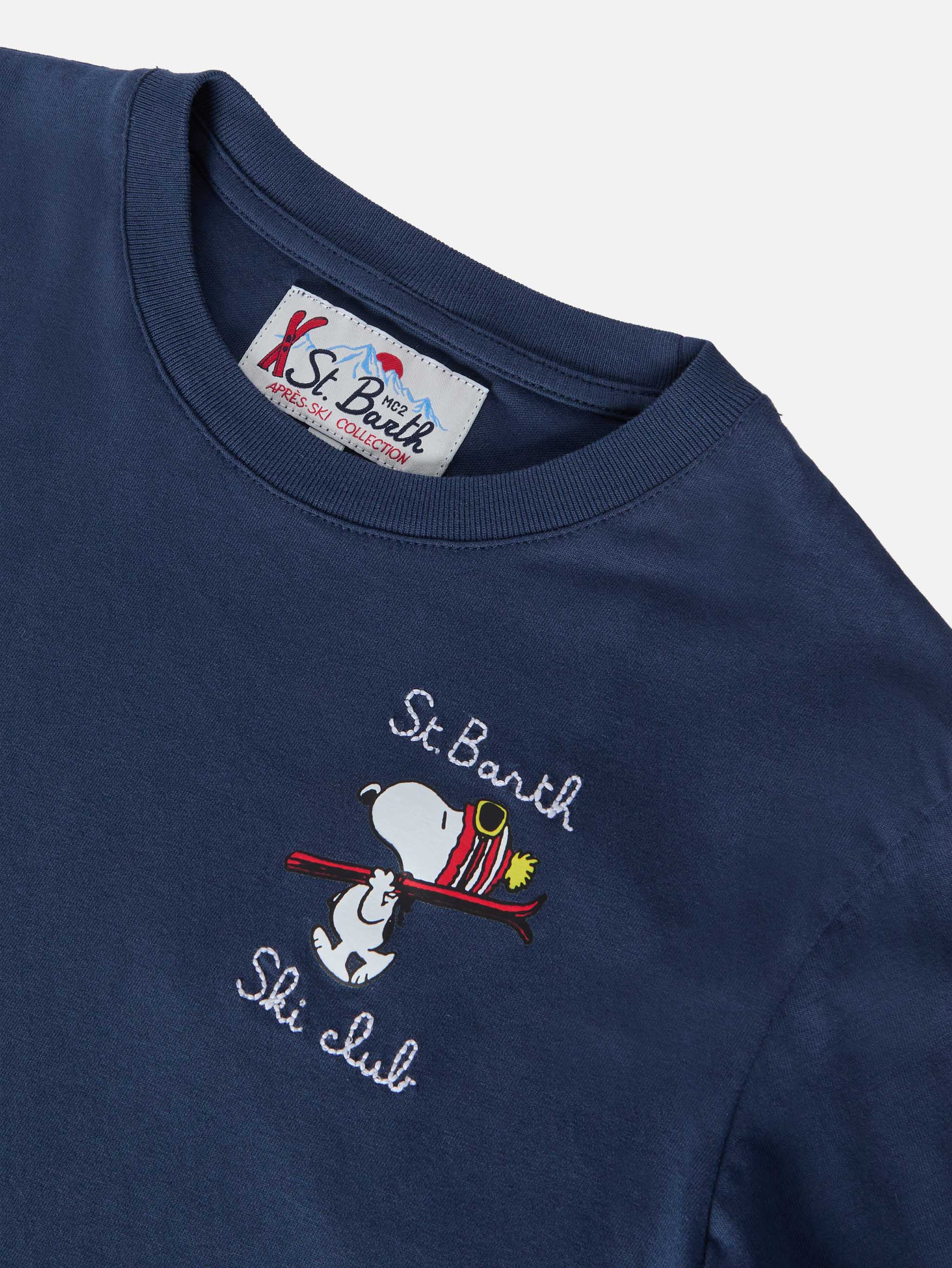 Luton long-sleeve winter cotton T-shirt in blue with St. Barth Ski Club embroidery and Snoopy print | SNOOPY SPECIAL EDITION - Image 3
